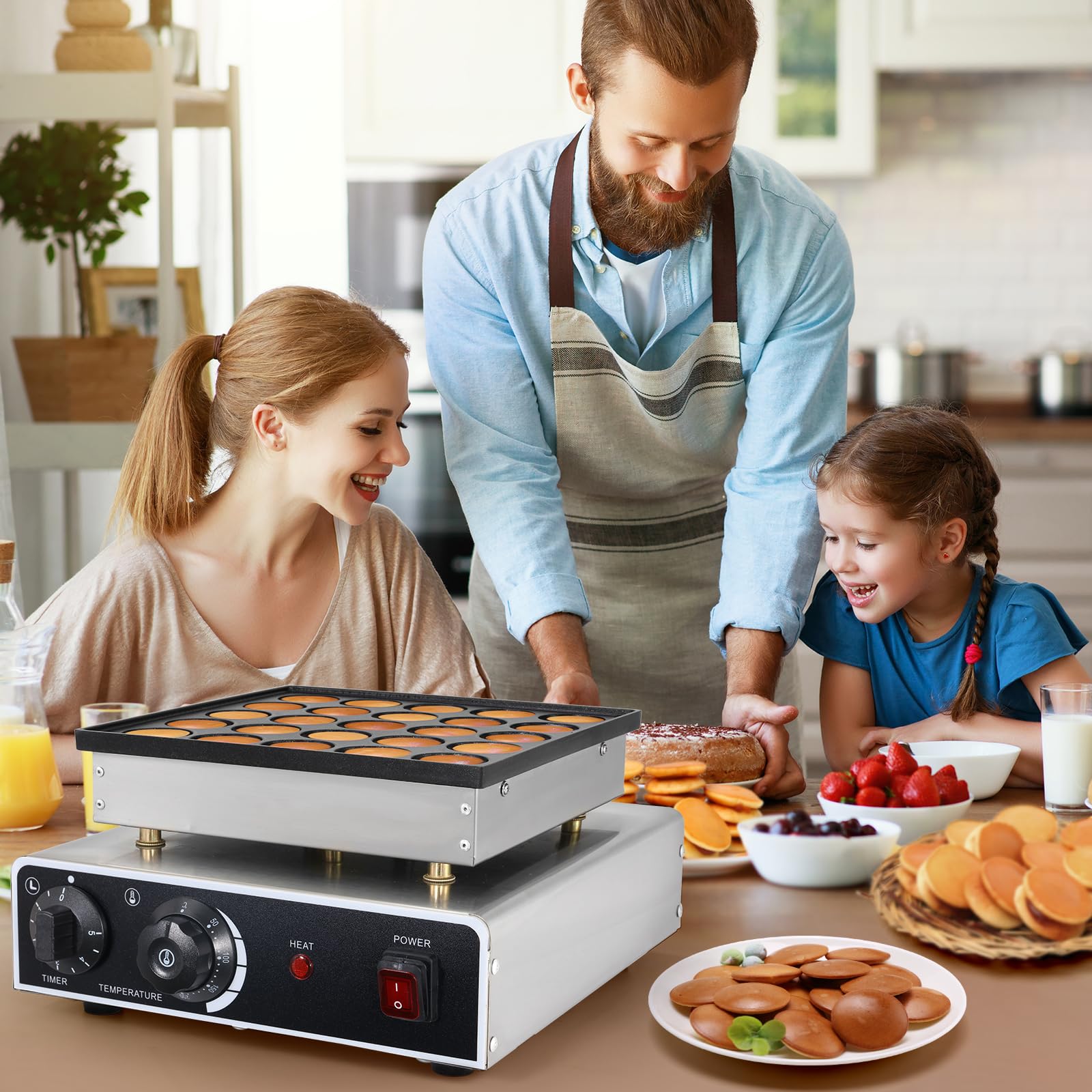 Dyna-Living Commercial Electric Mini Dutch Pancake Maker - 950W Non-Stick Dorayaki Baker Machine with 25PCS Accessories for Home Kitchen | Perfect for Breakfast, Brunch, Cafes & Dessert Shops