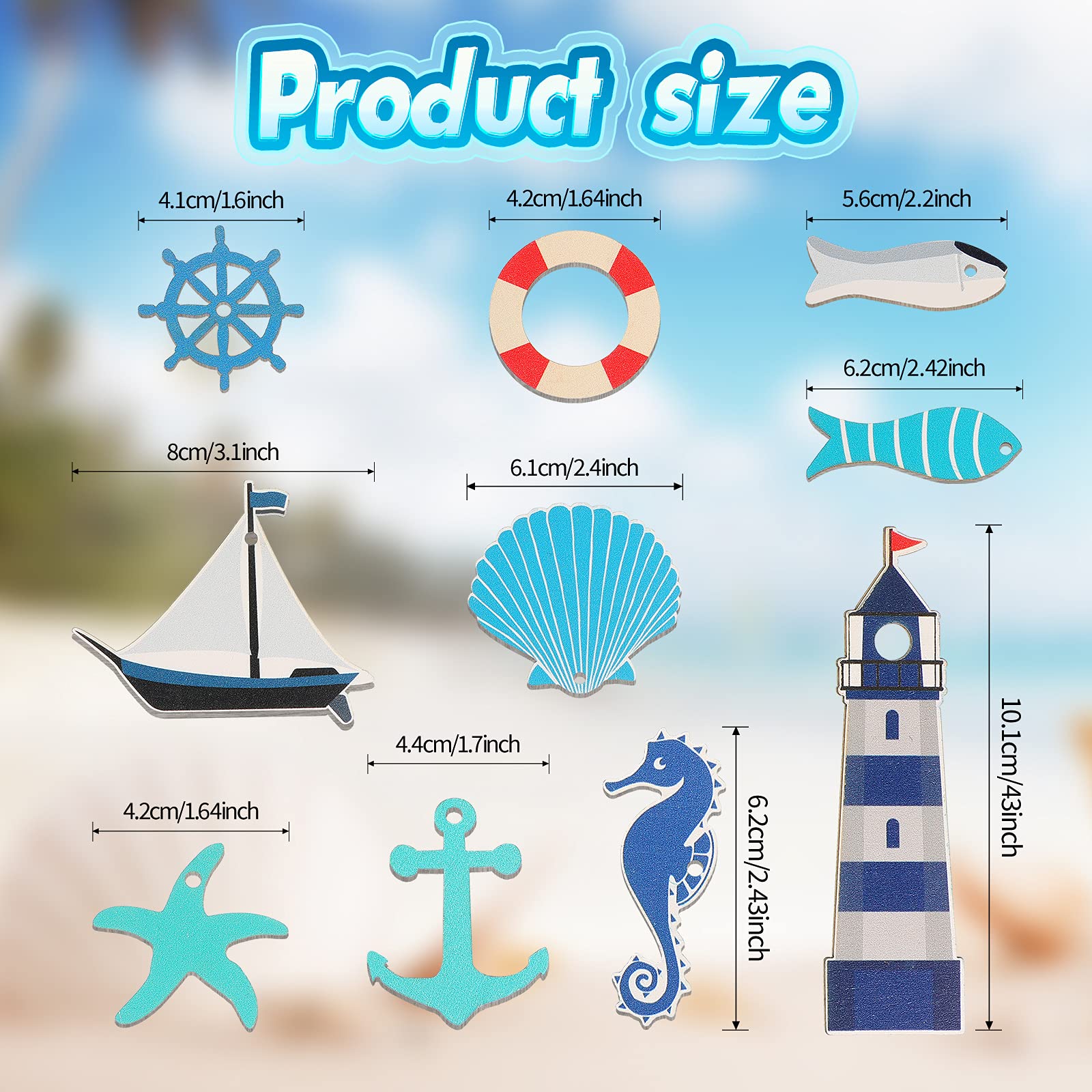 40-Piece Coastal Cruise Ship Miniature Beach Themed Wooden Decor Set - Anchors, Steering Wheels, Lighthouses, Starfish, Seashells, Seahorses & Sailboats - Perfect for Home Wall Decor, Crafts, Beach House & Nautical Themed Rooms