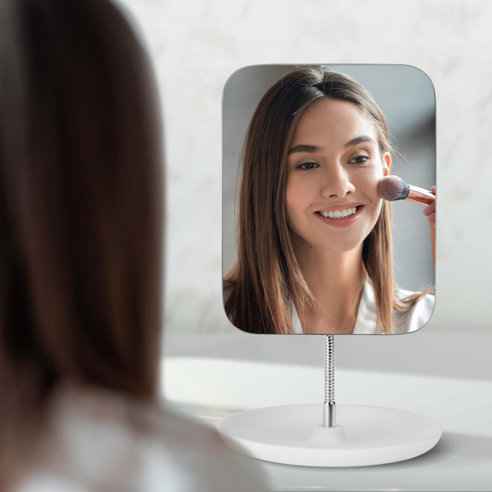 LFOYOU Adjustable Vanity Mirror with Stand - 360° Rotating Gooseneck Makeup Mirror for Desk, Bathroom & Travel - Portable Folding Cosmetic Mirror for Shaving, Makeup Application & Grooming