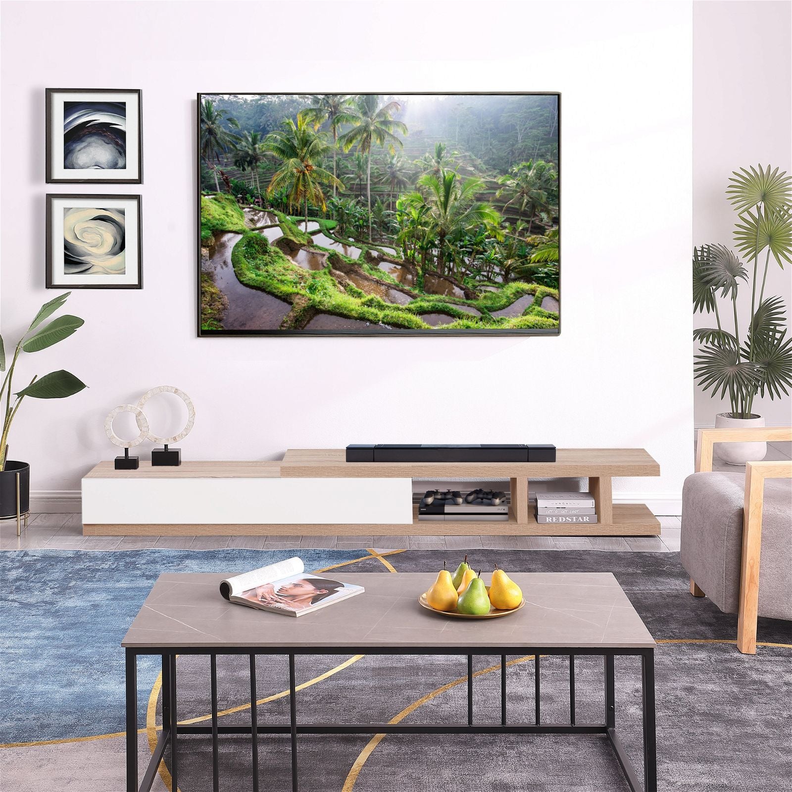 Criterion Extendable TV Stand 279cm - Solid Oak Entertainment Center for Living Room, Home Theater & Media Storage | Modern TV Cabinet with Adjustable Shelves