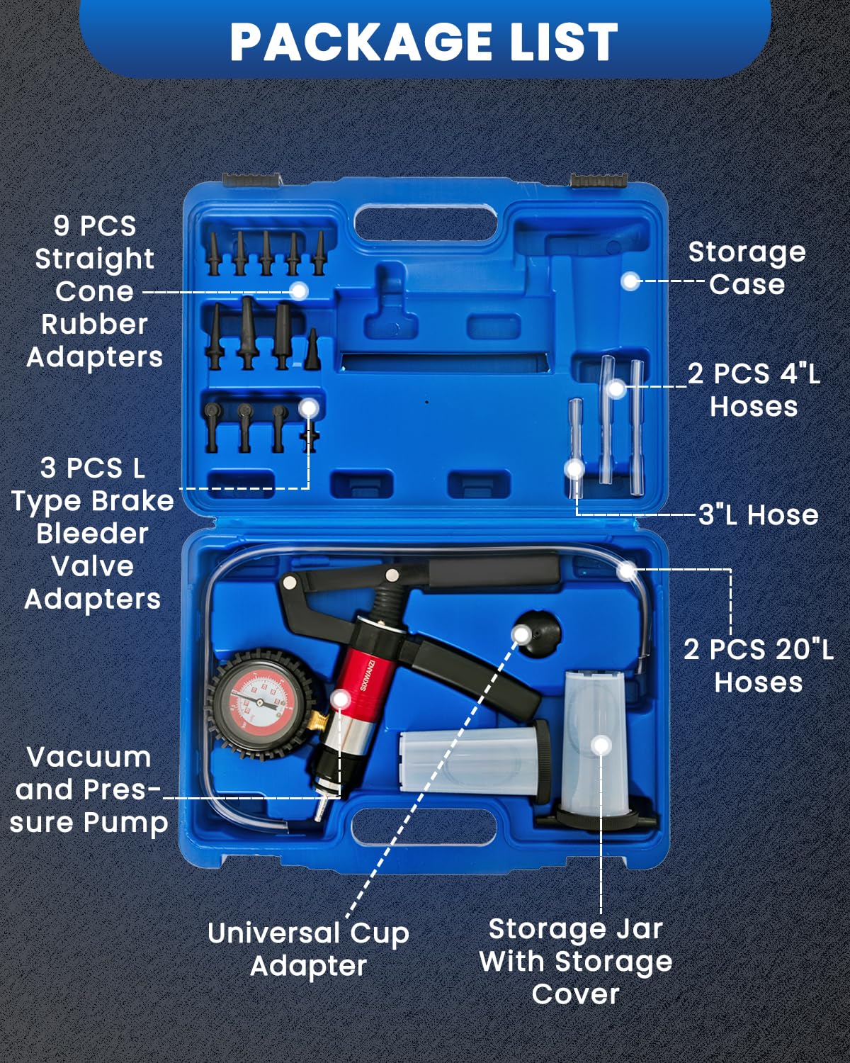 2 in 1 Hand Held Brake Bleeder Vacuum Pump Kit - Professional Automotive Tool for Car, Truck & Motorcycle Brake Fluid Bleeding - Perfect for DIY Mechanics & Garage Use