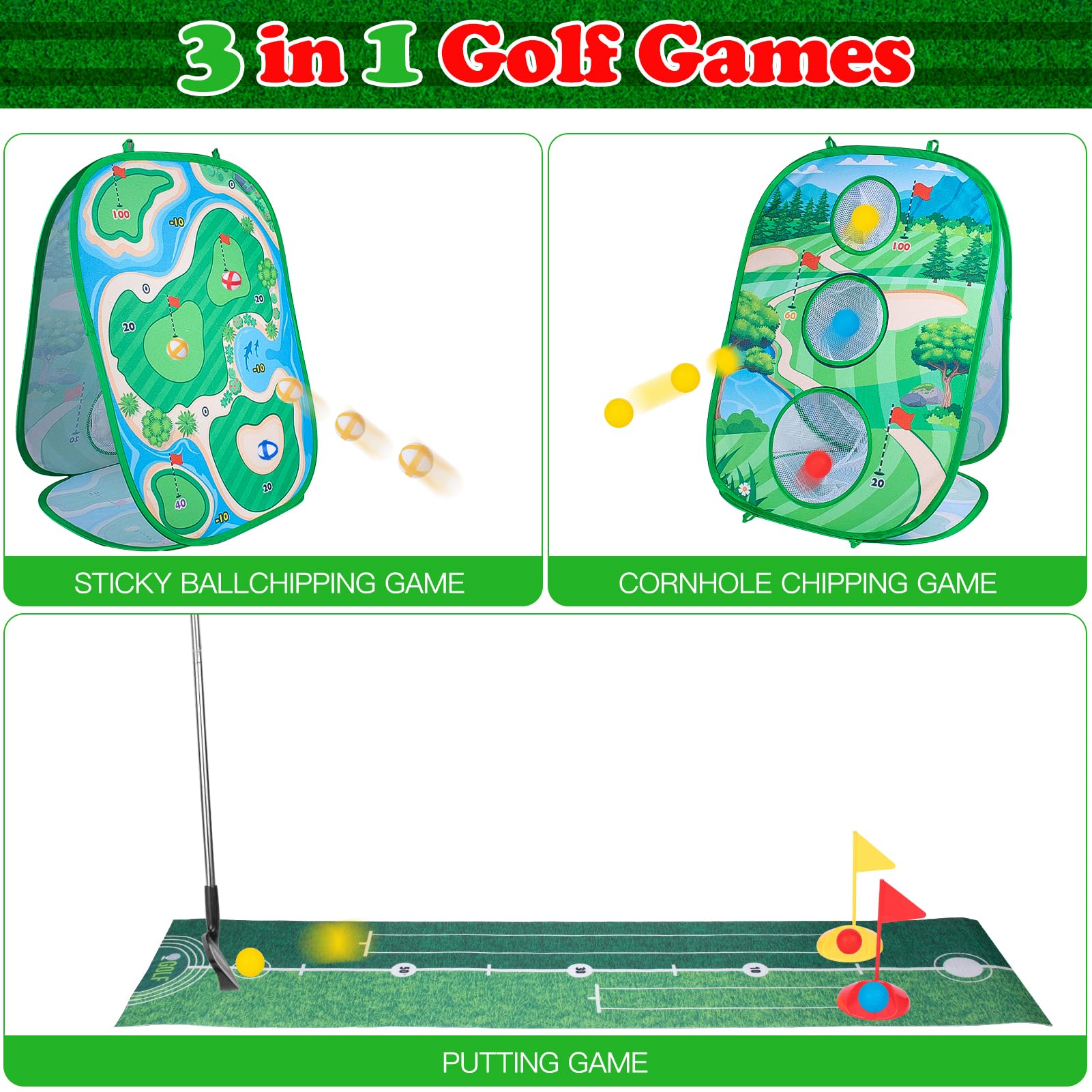 **Awsoo 3-in-1 Toddler Golf Set – Kids Golf Toys for Boys & Girls Ages 3-7 – Perfect for Indoor & Outdoor Play – Ideal Birthday Gift for Young Golf Enthusiasts**