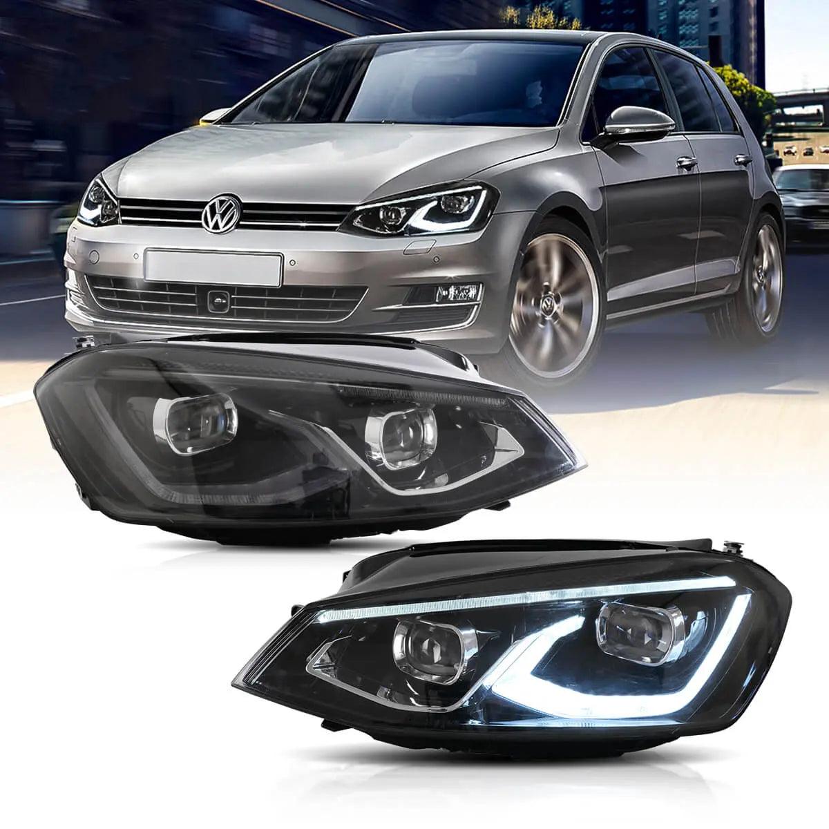 LED Headlight Assembly Dual Beam Projector Black for 2014-2017 Volkswagen Golf Mk7 (7th Gen) Hatchback - High Visibility Night Driving & Style Upgrade