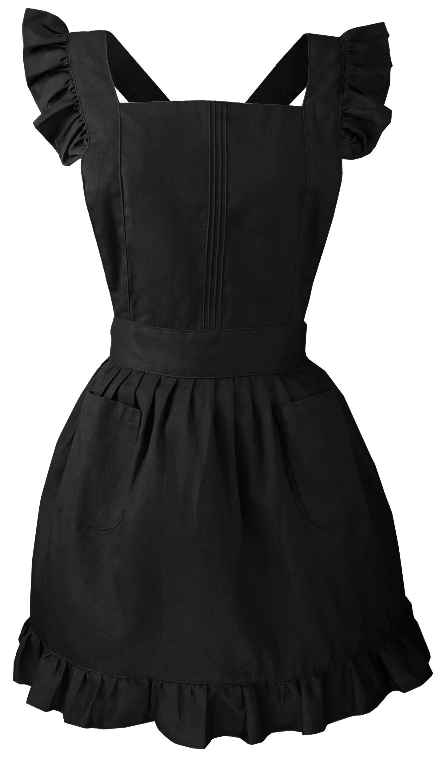 LilMents Vintage Adjustable Ruffle Apron for Cooking, Baking & Cleaning - Black Waist Apron for Women - Perfect for Kitchen, BBQ, Housekeeping & Maid Costume Parties
