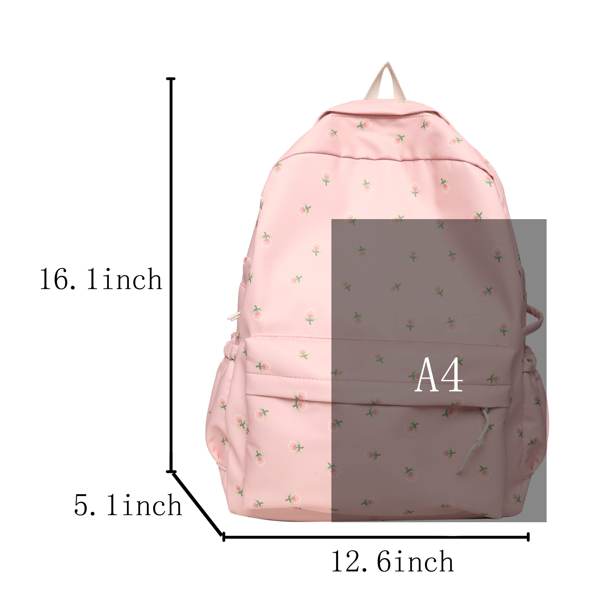 Kawaii Floral Backpack With Pendant - 16.1 Inch Aesthetic Cute Classic Casual Laptop Backpack for Women & Teens (Blue) | Perfect for School, Travel & Everyday Use