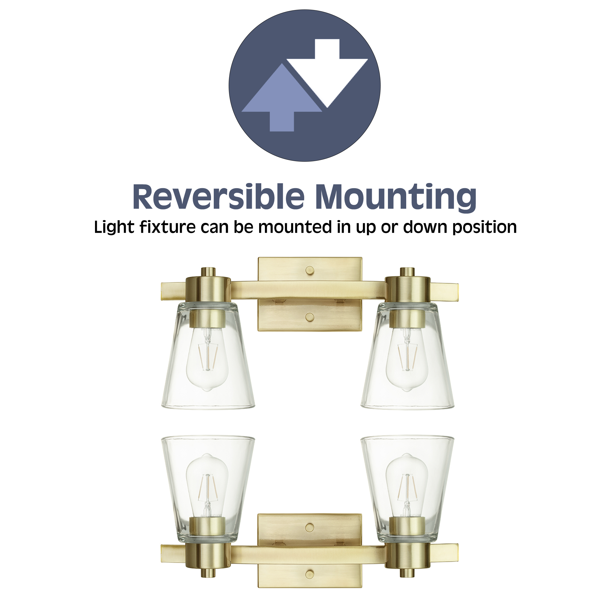 Fairendale 2-Light Vanity Light Fixture with Clear Glass Shades in Soft Gold Finish - Perfect for Bathroom, Bedroom, and Dressing Room Lighting