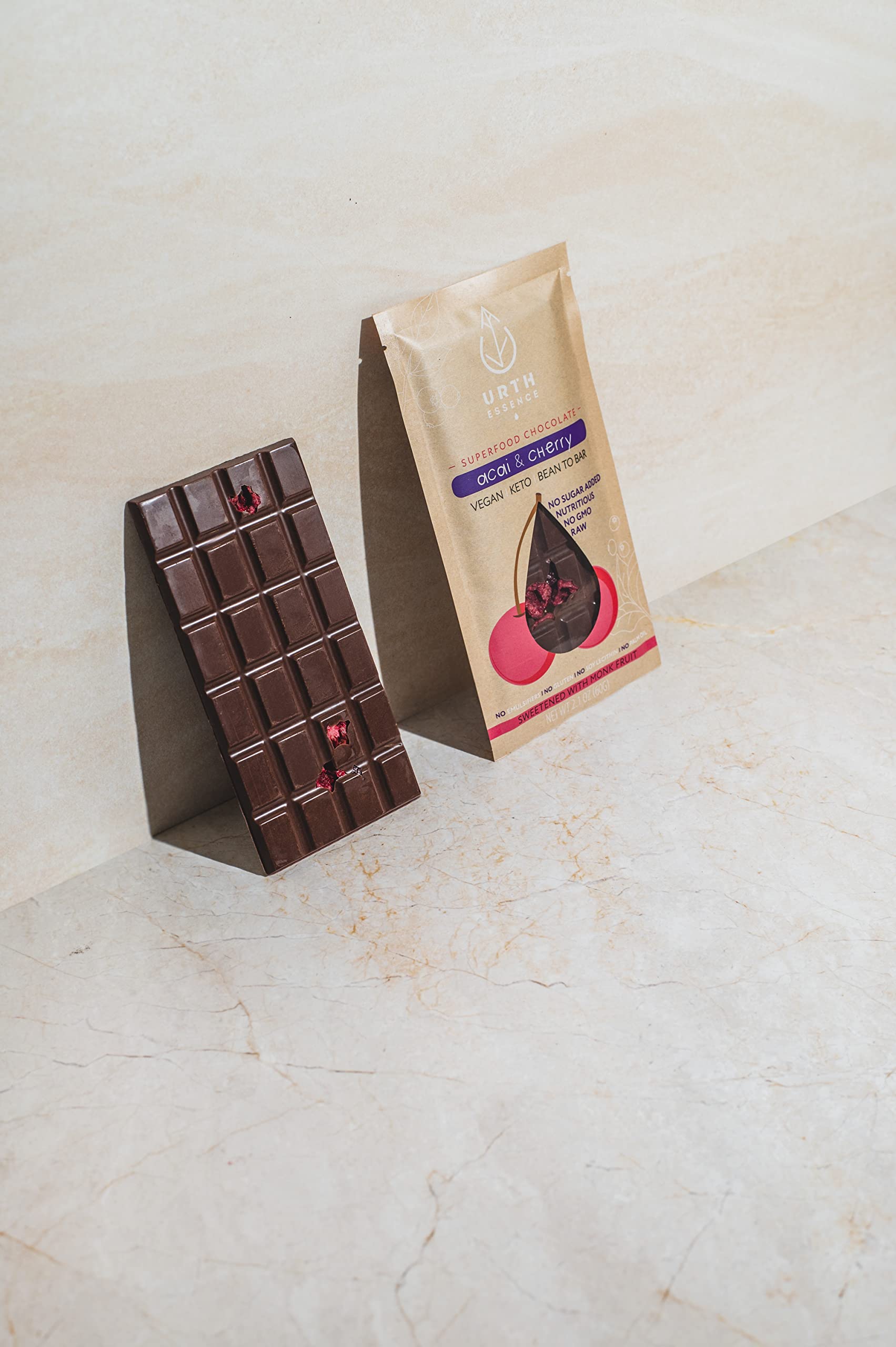 Organic Vegan Chocolate Bars - Sugar Free, Keto Friendly, Dairy Free, Gluten Free | Healthy Dark Chocolate with Acai & Cherry | Perfect for Keto Diet, Vegan Gifts & Gluten-Free Snacking