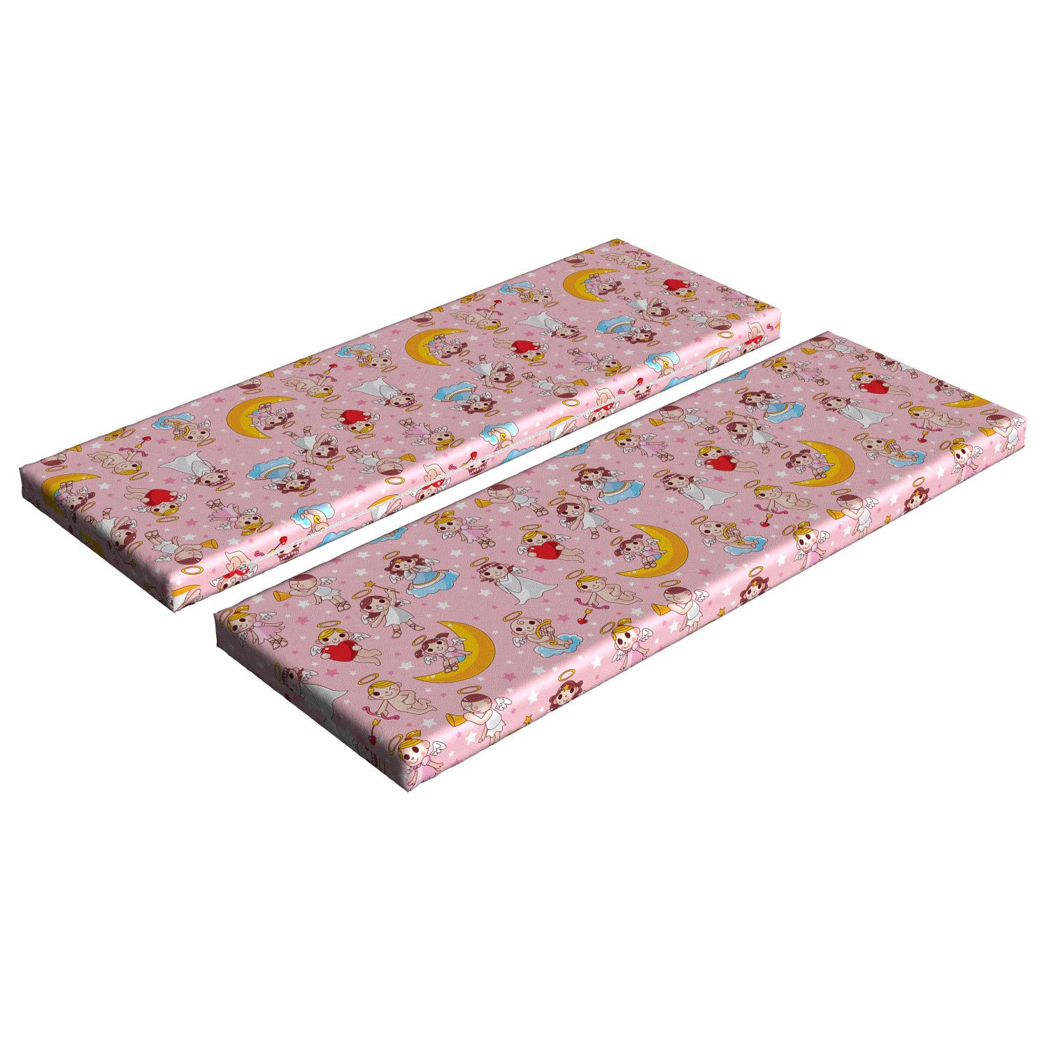 Ambesonne Angel Bench Cushion Set of 2 - Fairies Playing Music Halo Cheerful Supernatural Creatures Design, Standard Size Foam Seat Pad with Decorative Cover in Earth Yellow & Pale Pink - Perfect for Porch, Garden Bench, or Window Seat Decor