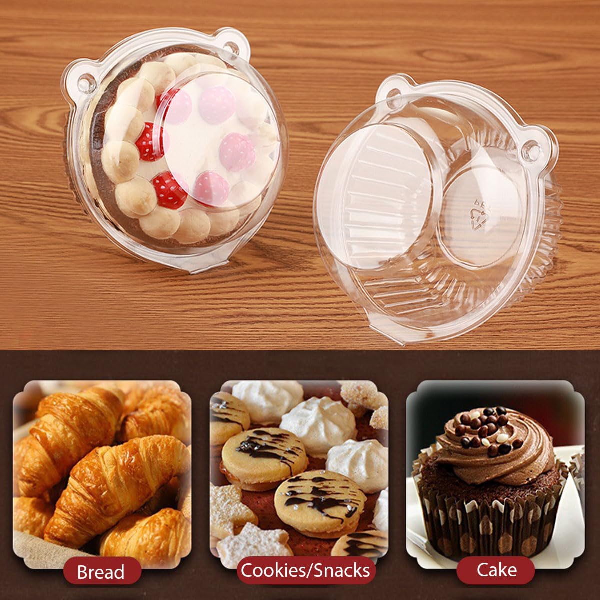 100-Pack Clear Plastic Cupcake Holder Cases - Single Individual Muffin & Cake Pod Containers for Baking, Parties & Dessert Display | Durable & Reusable Food Storage Boxes
