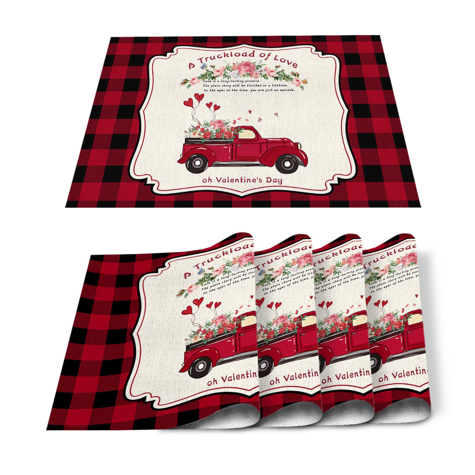 4-Pack Red Plaid Placemats for Dining Table - Heat & Stain Resistant, Easy to Clean Kitchen Table Mats - Perfect for Valentine's Day, Family Gatherings & Holiday Decor