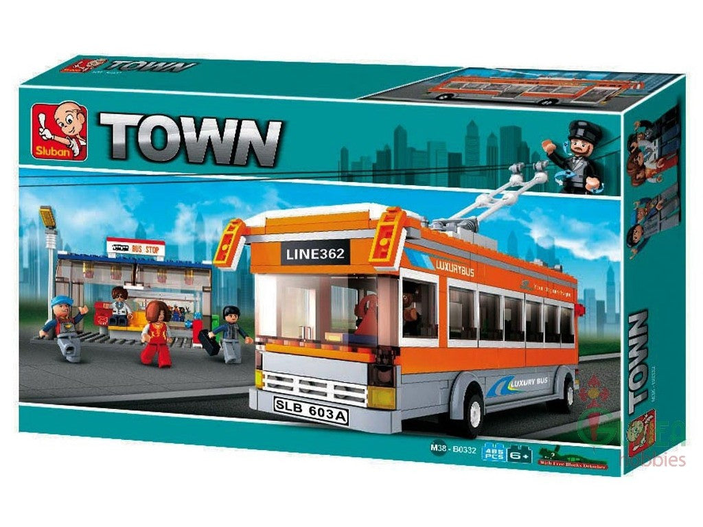 Street Trolley Bus & Metro Bus with Bus Stop - Model B0332 | Urban Transportation Toy for Kids & Collectors | Perfect for City Playsets & Train Layouts