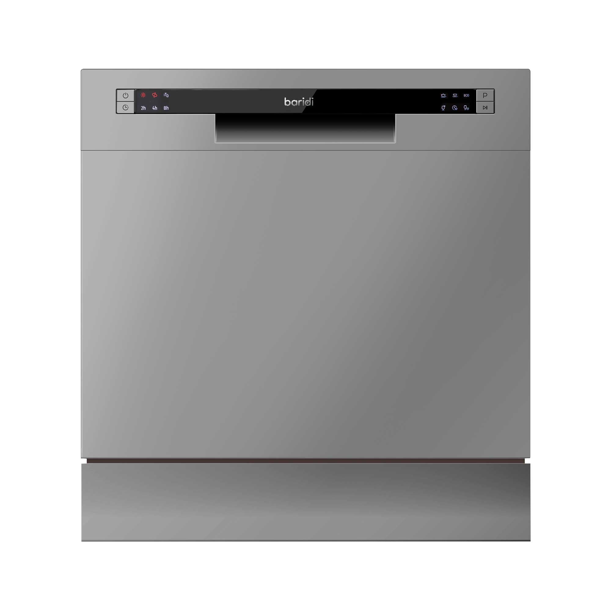 Baridi Compact Tabletop Dishwasher - 8 Place Settings, 6 Wash Programs, Ultra Quiet (42dB), 8L Capacity in Sleek Silver (Model DH87) | Perfect for Small Apartments, RVs, Dorms & Kitchenettes