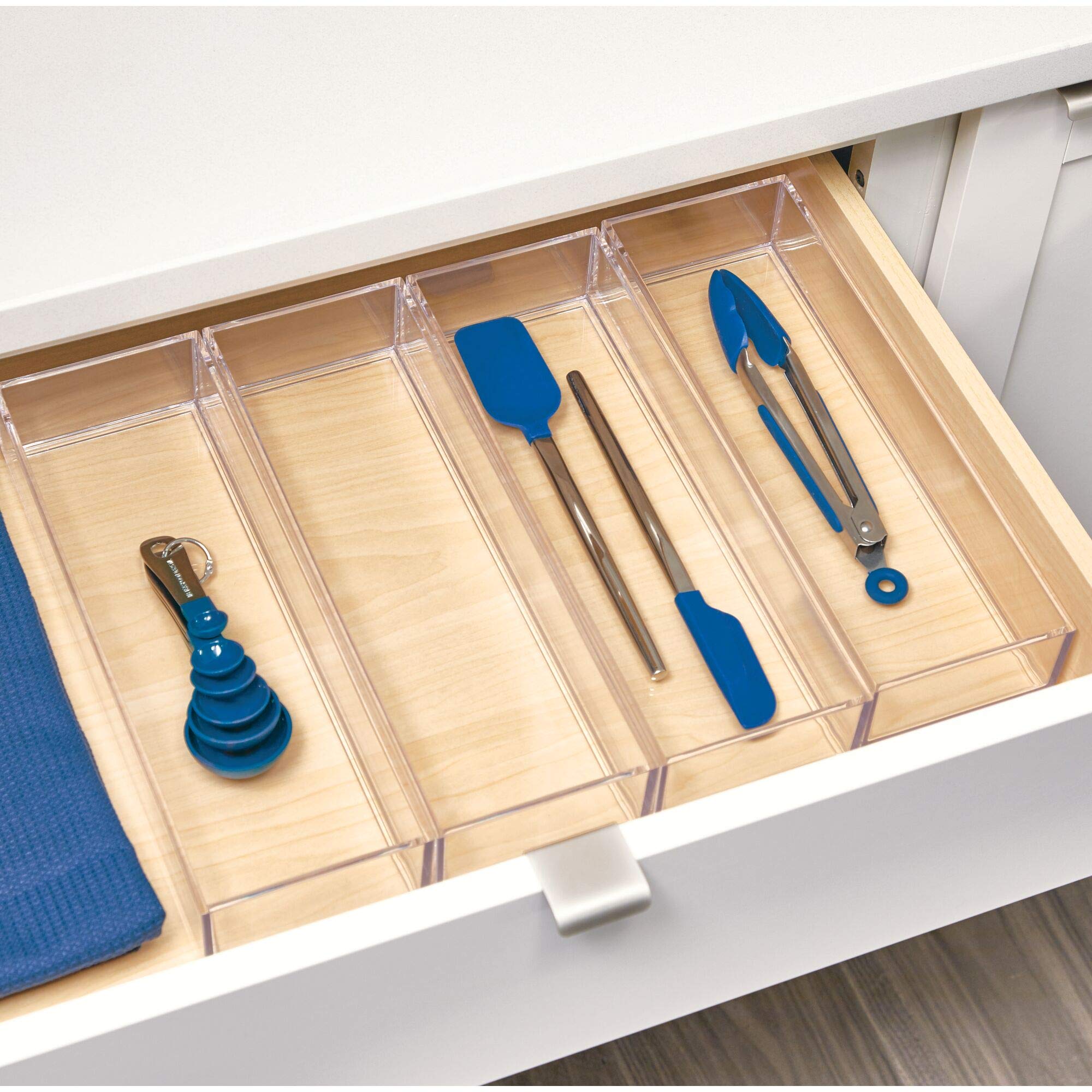 iDesign Clarity Plastic Drawer Organizer Set of 4 - Kitchen & Bathroom Storage for Silverware, Spatulas, Utensils & Gadgets - Perfect for Drawer Organization in Small Spaces