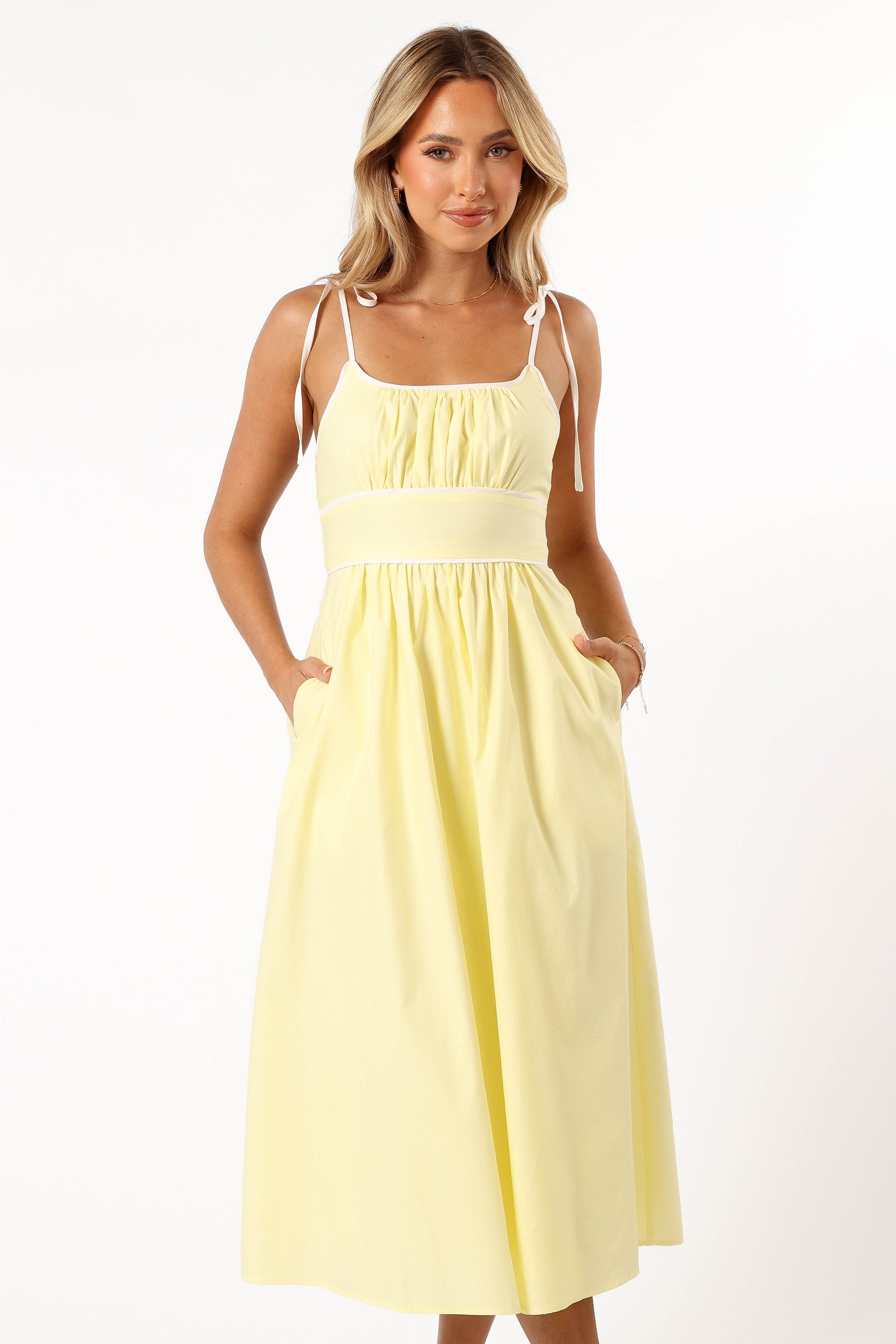 Women's Avi Sleeveless Midi Dress in Yellow - Summer Casual Flowy Dress for Beach, Vacation & Outdoor Events