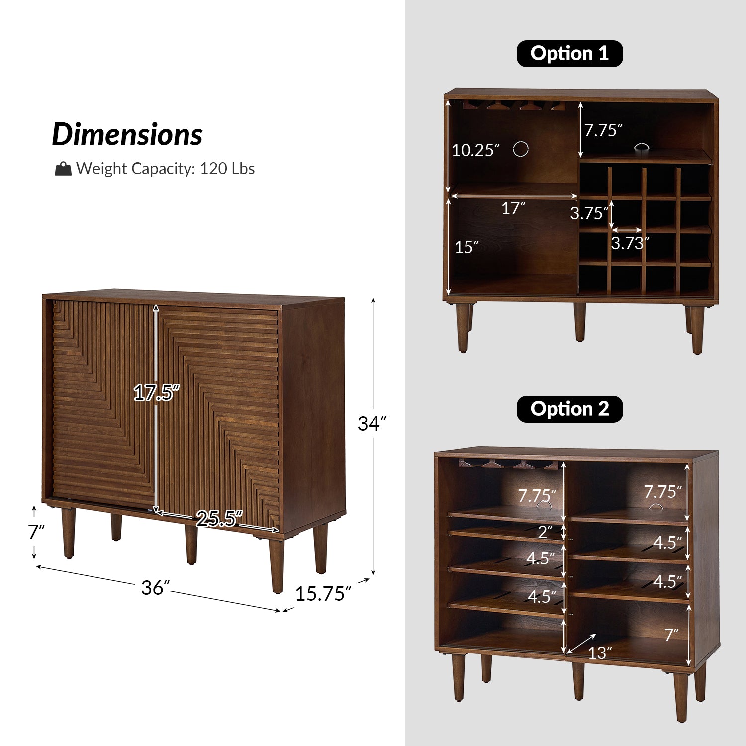 Archie 34-Inch Tall 2-Door Multifunctional Bar Cabinet with Adjustable Shelves - Modern Home Bar Storage for Living Room, Dining Room or Office (Optional Styles Available)