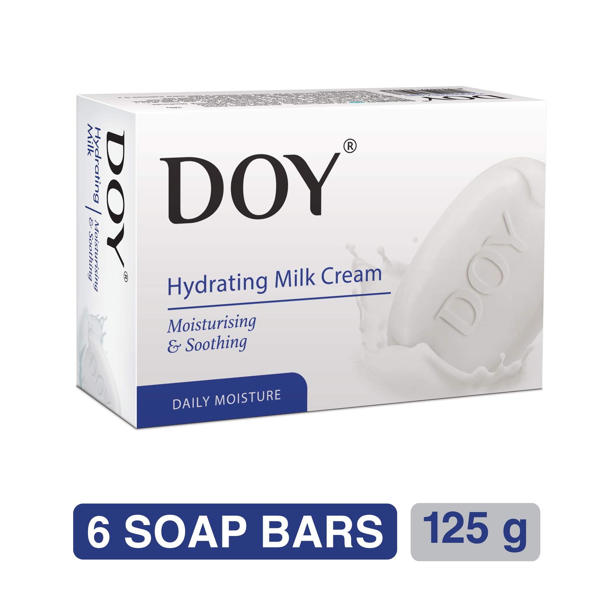 Doy Hydrating Milk Cream Soap - Moisturizing & Nourishing Facial Cleanser, 125g (6 Pack) - Gentle Daily Wash for Dry & Sensitive Skin, Perfect for Morning & Night Skincare Routine