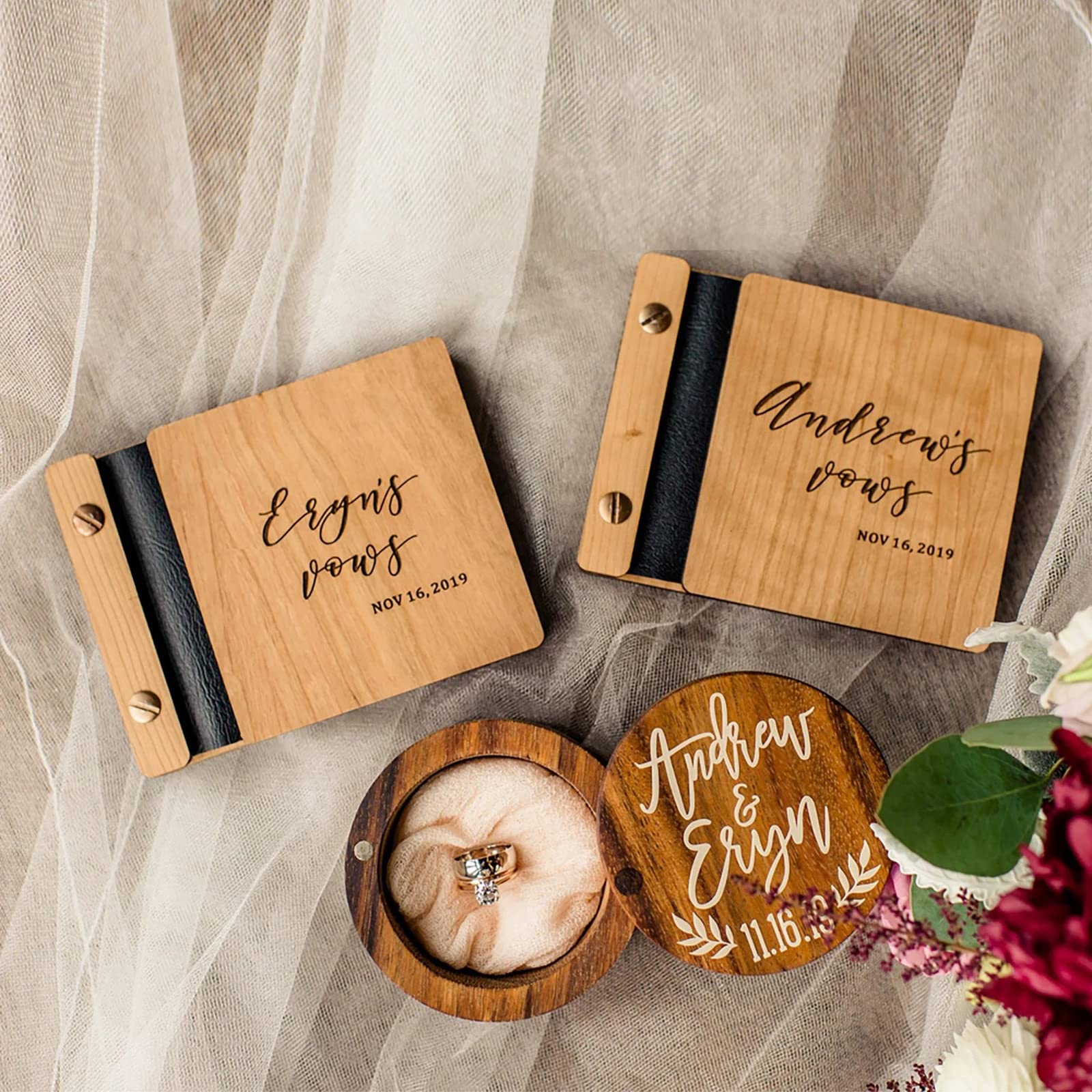 Personalized Wooden Wedding Vow Book Set - His & Hers Keepsake for Vow Renewals & Ceremonies