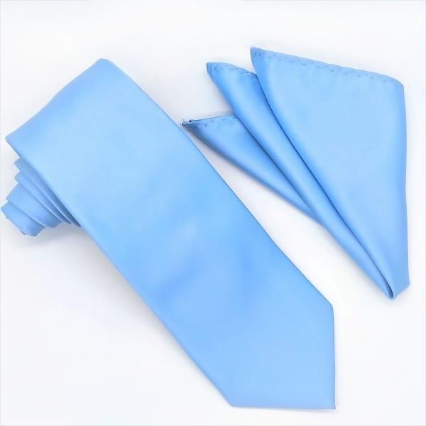 Powder Blue Silk Tie and Pocket Square Set for Men - Elegant Formal Wear Accessories for Weddings, Business Meetings & Special Occasions