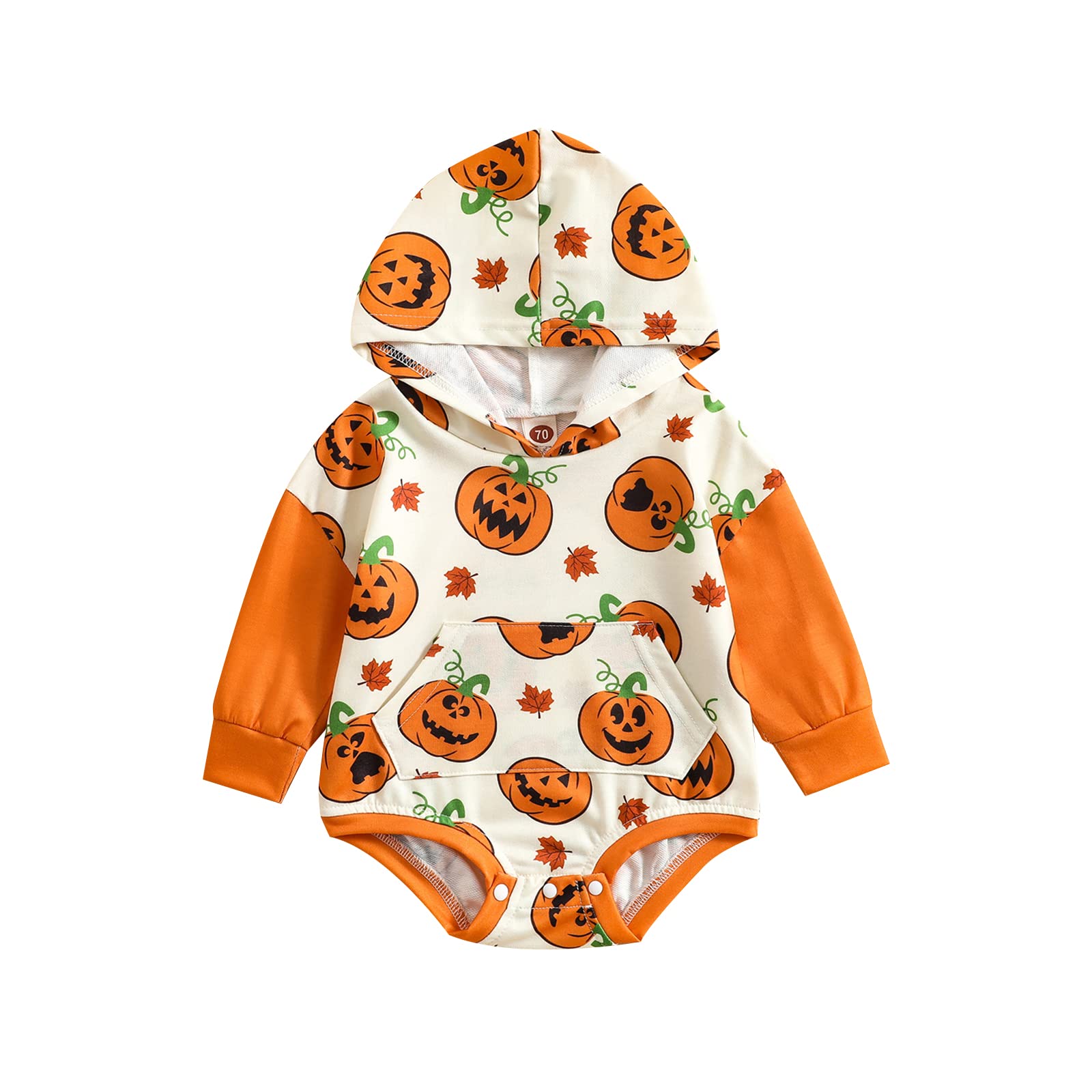 Halloween Baby Outfit - Pumpkin Romper Sweatshirt Hoodie with Long Sleeves | Cute Fall & Winter Costume for Boys & Girls | Perfect for Trick-or-Treating, Photo Shoots & Holiday Parties