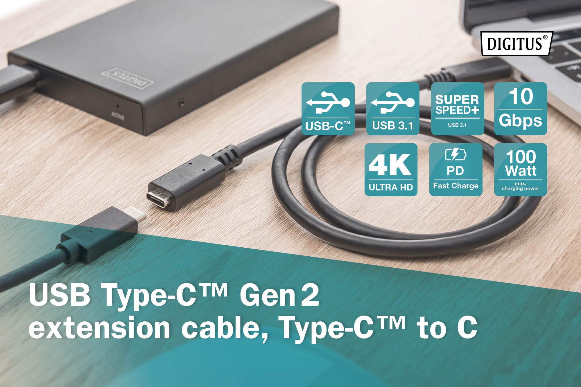 DIGITENS USB Type-C Gen2 Extension Cable 10Gbps 100W PD - 3ft/6ft USB C to C Charging & Data Transfer Cable for MacBook Pro, iPad Pro, Samsung Galaxy - Fast Charging & Sync for Laptop, Tablet, Phone
