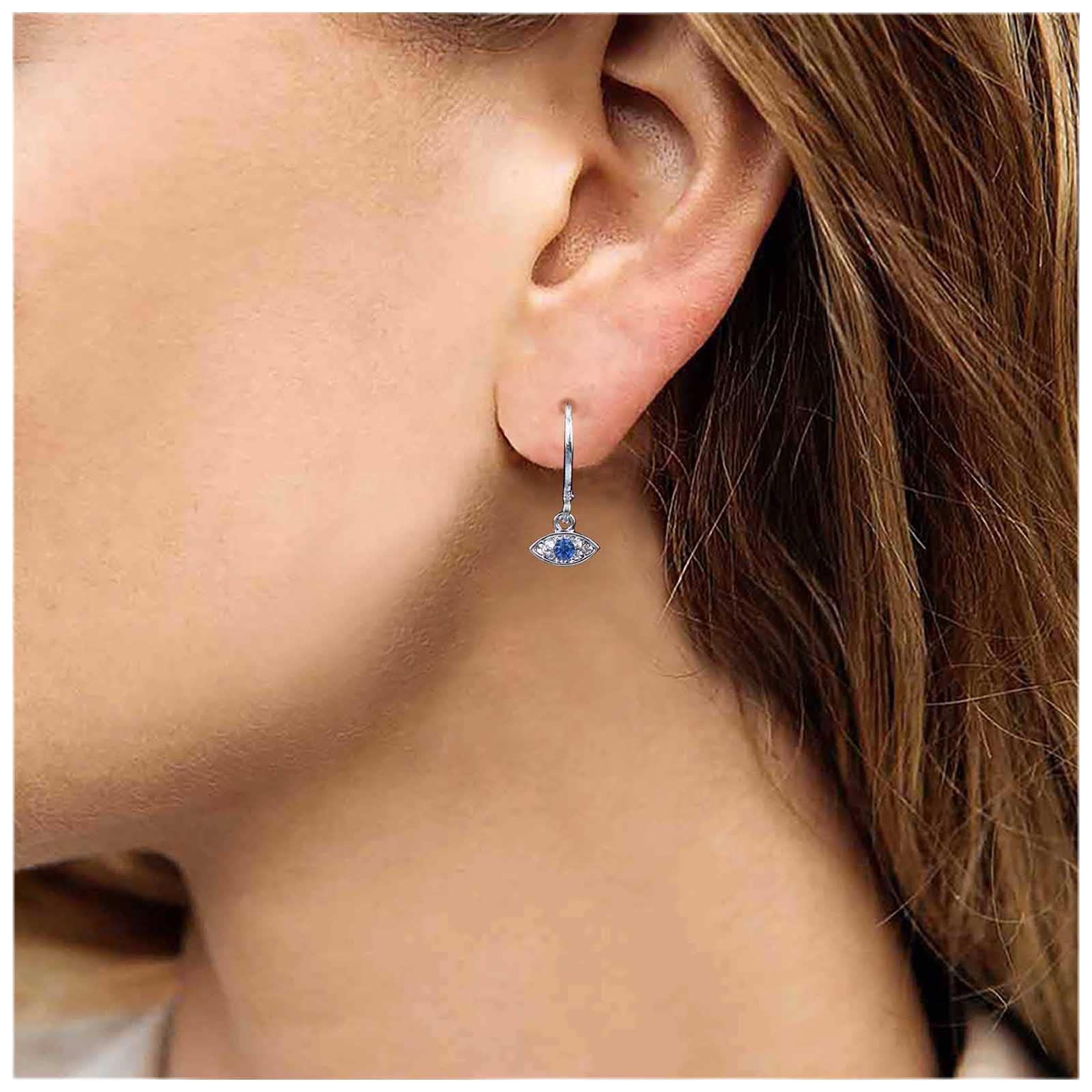 Vintage Evil Eye Dangle Earrings - 14K Gold Plated Tiny Huggie Hoop Earrings with Swarovski Crystal Lucky Eye Charm - Turkish Evil Eye Jewelry for Women & Girls | Perfect for Everyday Wear, Gift Giving & Spiritual Protection