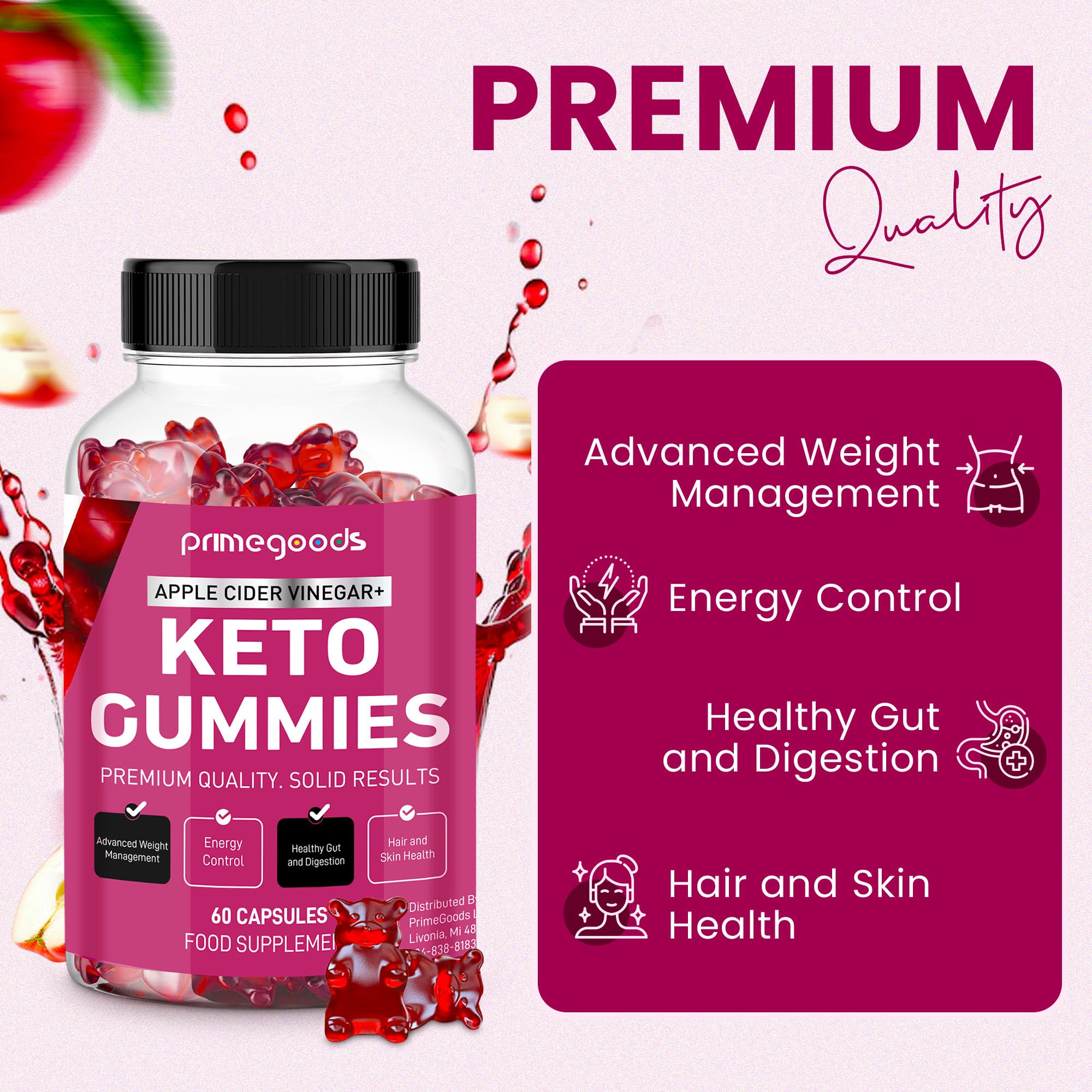 Keto ACV Gummies with Apple Cider Vinegar - Weight Loss & Fat Burning Supplement for Women & Men - Supports Energy Boost, Digestion & Bloating Relief - Natural Ingredients with Vitamin B6, B12, Pomegranate & Beet Root - Perfect for Keto Diet & Healthy Lifestyle