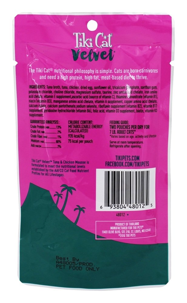 Tiki Cat Velvet Mousse Wet Cat Food - Grain-Free Tuna & Chicken Recipe in 2.8oz Cans | Smooth Texture for Kittens & Adult Cats | Perfect for Picky Eaters & Post-Surgery Recovery