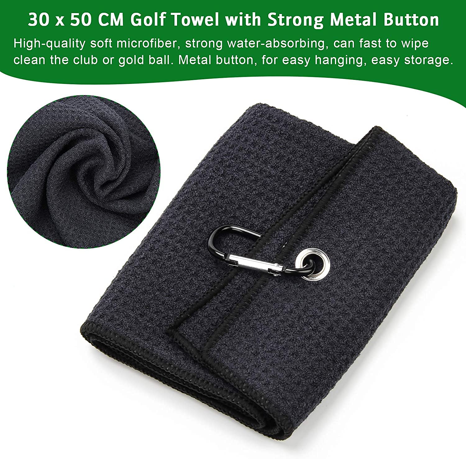 Premium Golf Towel Kit with Stainless Steel Brush & Foldable Divot Tool - Microfiber Waffle Golf Towel for Ball Cleaning - Perfect for Golf Course, Driving Range & Practice Sessions