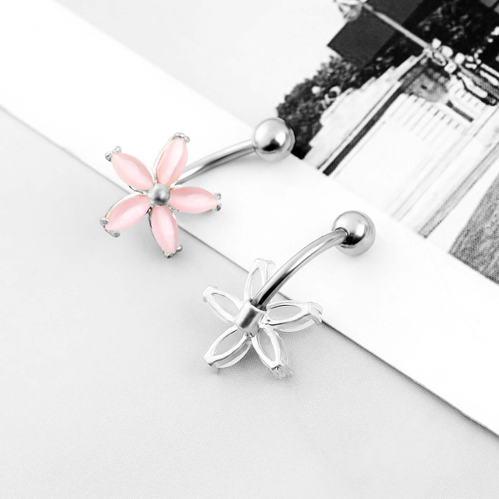 Cat's Eye Stone Flower Belly Button Ring & Body Jewelry | UZ661 | Perfect for Piercings, Parties & Fashion Accessories
