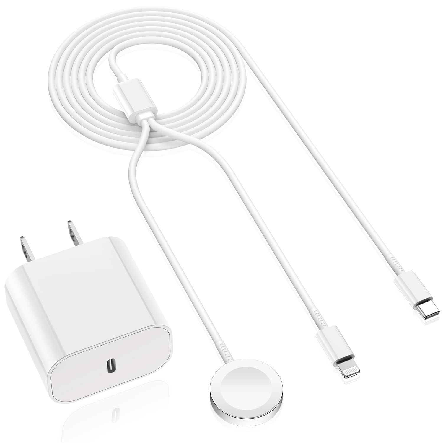 Apple MFi Certified 2-in-1 Magnetic Fast Charger for Apple Watch Series 1-6/SE & iPhone 12-14 - 3FT USB-C Charging Cable with PD Wall Adapter | Perfect for Travel, Office & Nightstand Charging