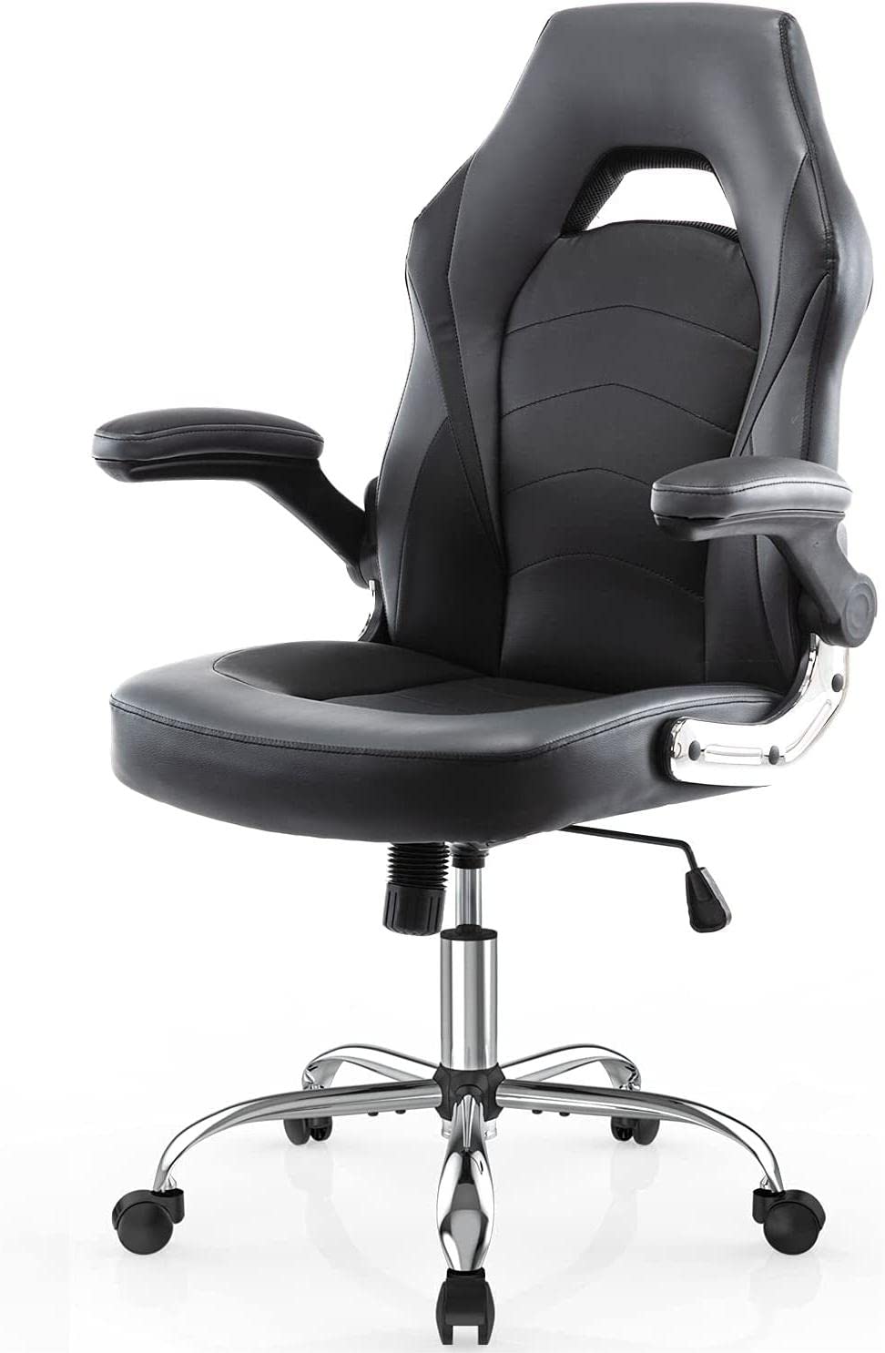 Ergonomic Office Gaming Chair with Flip-Up Arms - PU Leather Executive Swivel Task Chair with Thick Padding for Home & Office Workspace