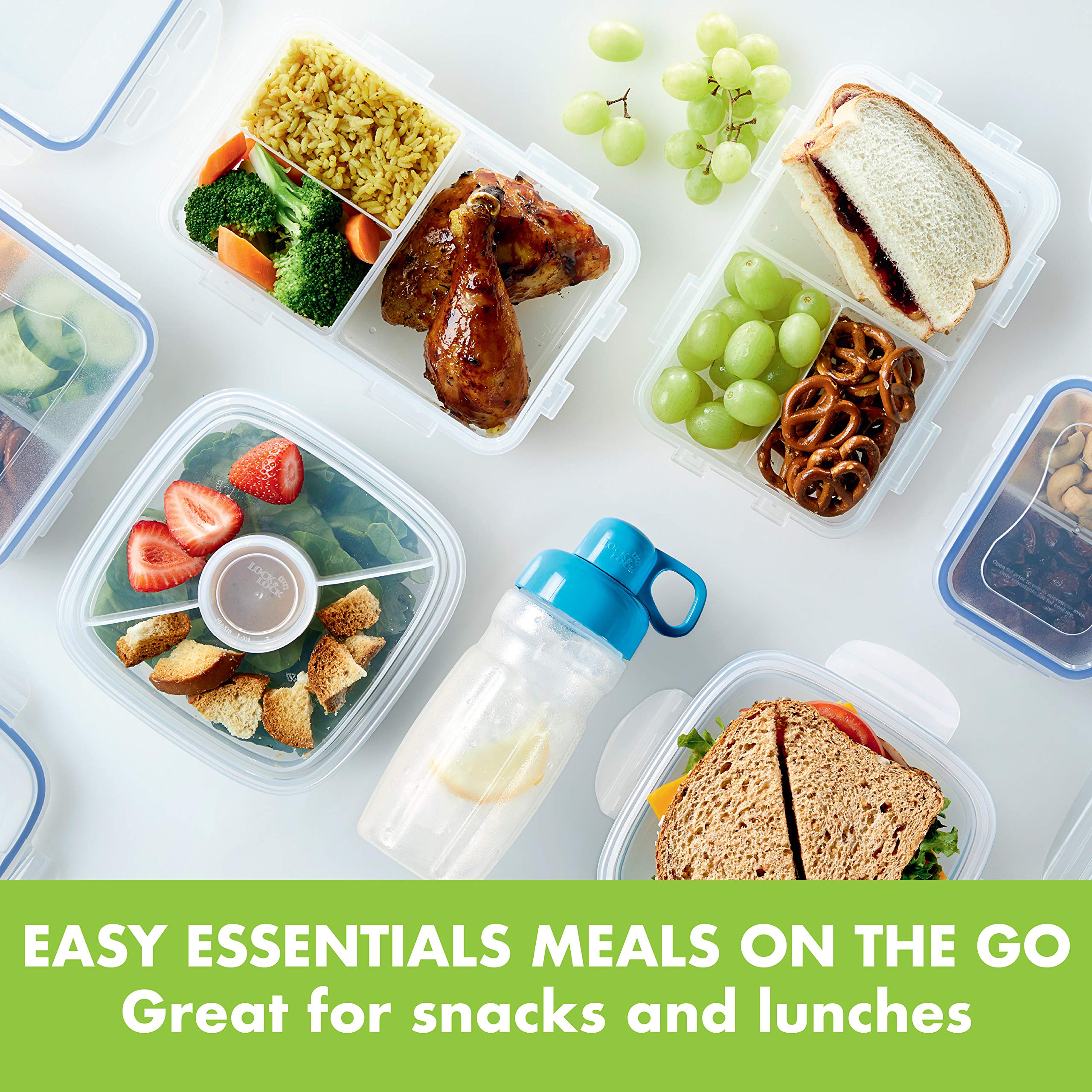 LocknLock 50-Ounce 3-Compartment Square Lunch Box - BPA-Free Food Storage Container for Meal Prep, Office Lunch & Picnics - Clear Plastic Divided Container for On-the-Go Meals