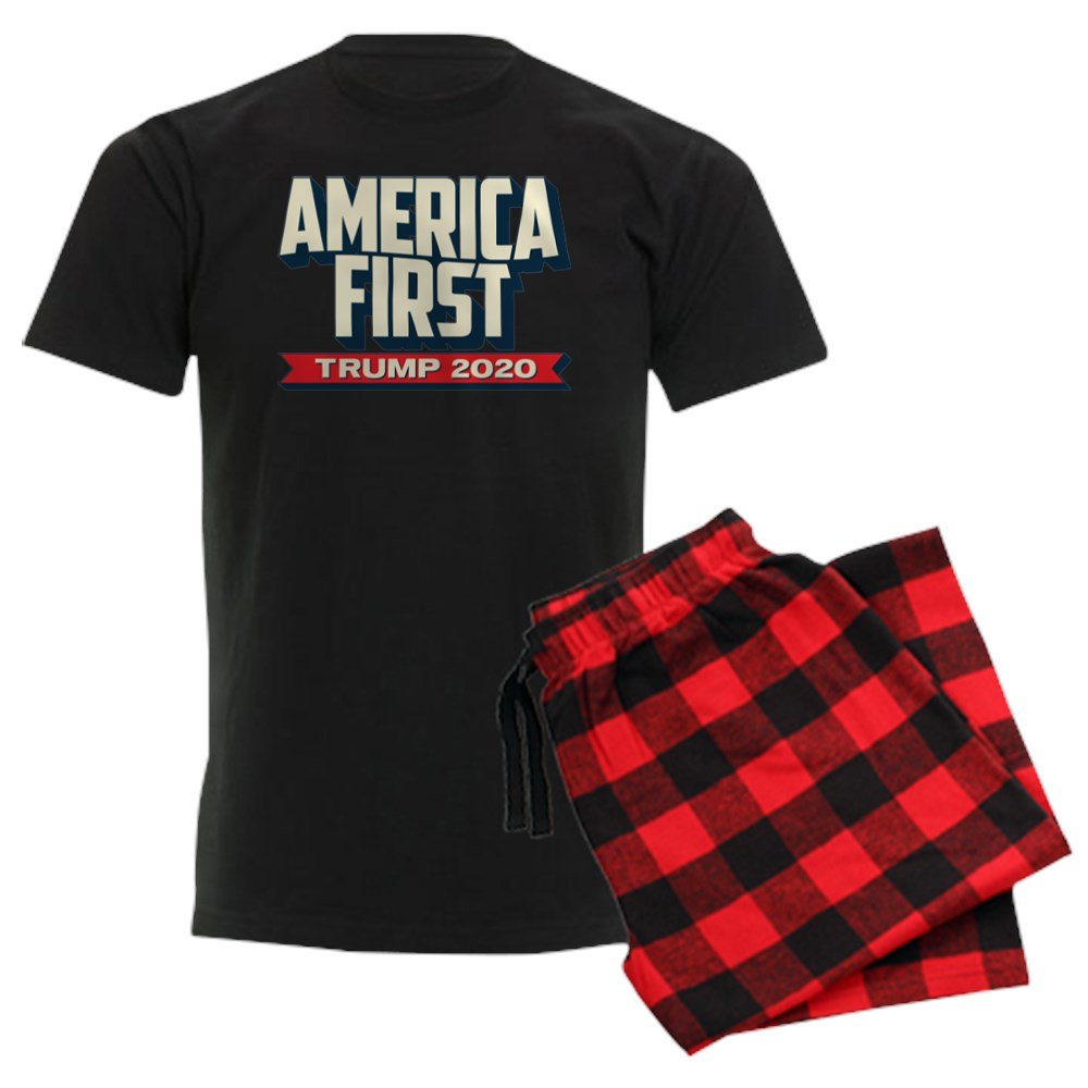 Trump 2020 America First Men's Dark Pajama Set - Patriotic Sleepwear for Supporters - Comfortable Lounge Wear for Home, Gifts & Political Events