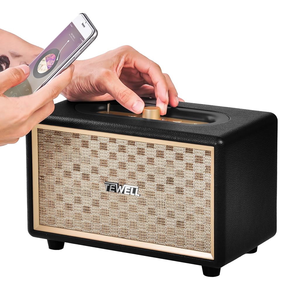Premium Home Speaker with Rich Bass & Rotary Volume Control | Wireless Bluetooth & 3.5mm Aux Input | Ideal for Turntables, Record Players & Home Audio | AC Powered (Upgraded Version) | Perfect for Living Rooms, Bedrooms & Home Theater Systems