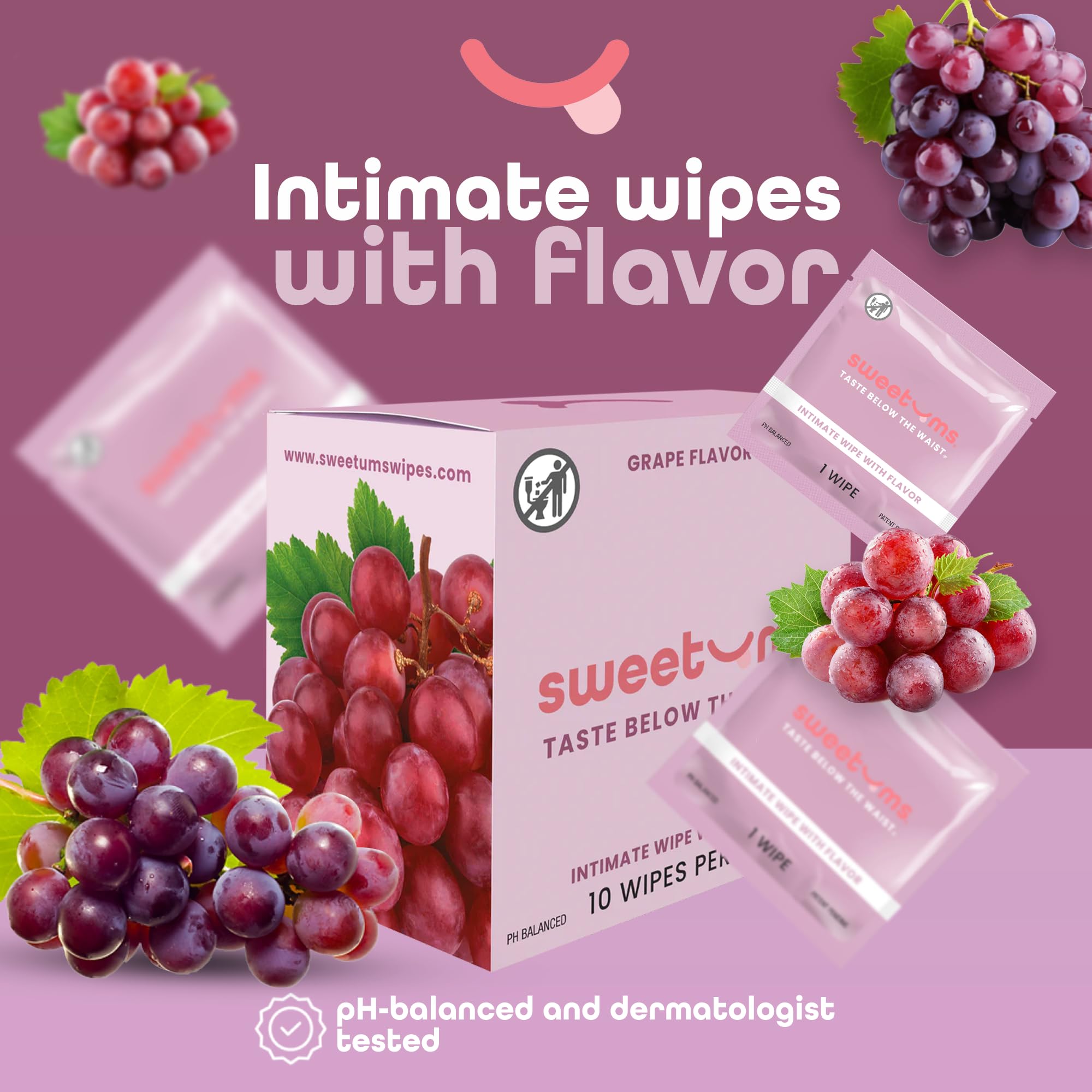 pH Balanced Grape Flavored Feminine Wipes for Women - Individually Wrapped Intimate Hygiene Wipes (Pack of 10) | Perfect for Travel, Gym & Daily Freshness