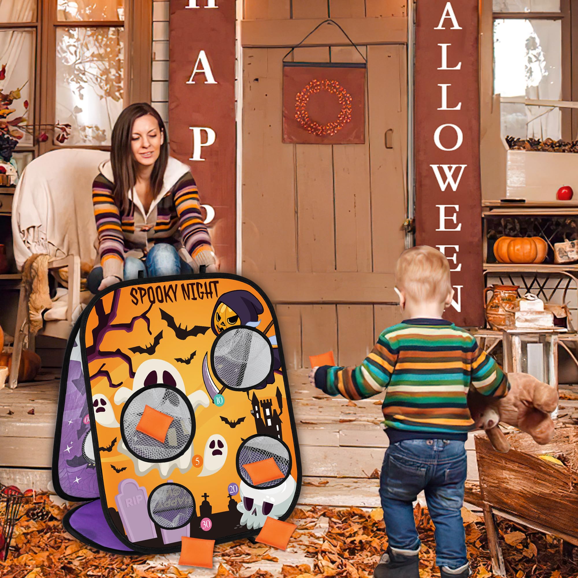 Spooky Grim Reaper Bean Bag Toss Game Set - Halloween Party Games for Kids, Classroom Carnival & Fall Festival Activities - Indoor/Outdoor Halloween Party Favors & Trunk or Treat Gifts (Perfect for School Events, Family Gatherings & Halloween Celebrations)