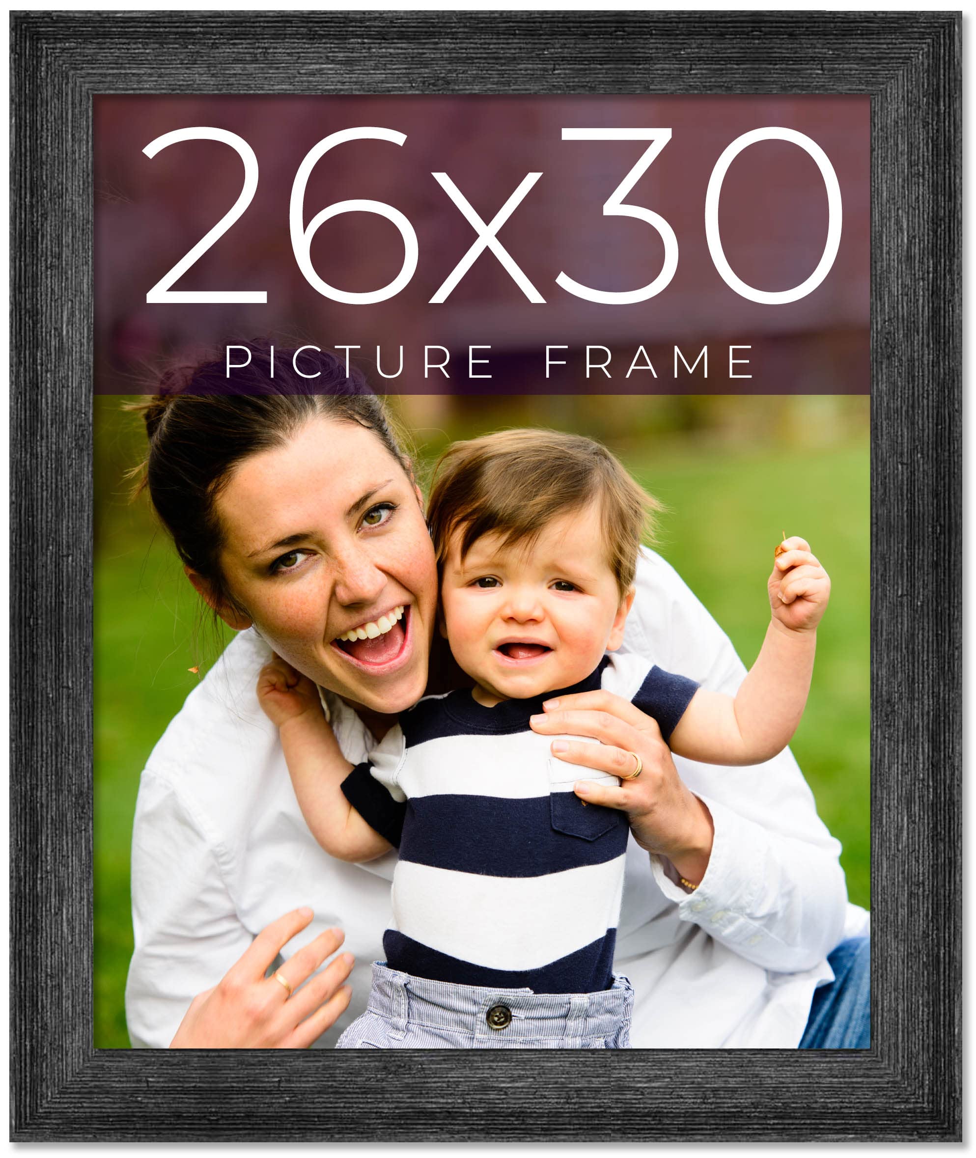 26x30 Inch Black Real Wood Picture Frame - 1.5