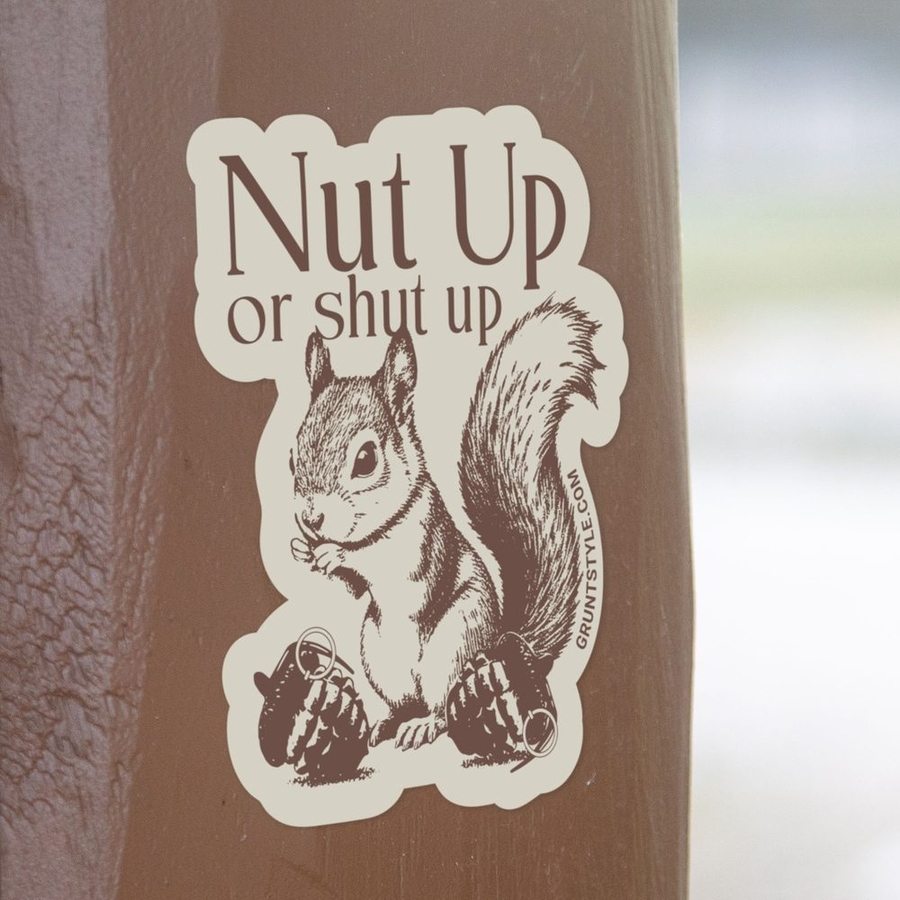 Nut Up Or Shut Up Funny Vinyl Sticker - Durable Waterproof Decal for Laptops, Cars, Helmets - Perfect for Gym Motivation & Workout Gear