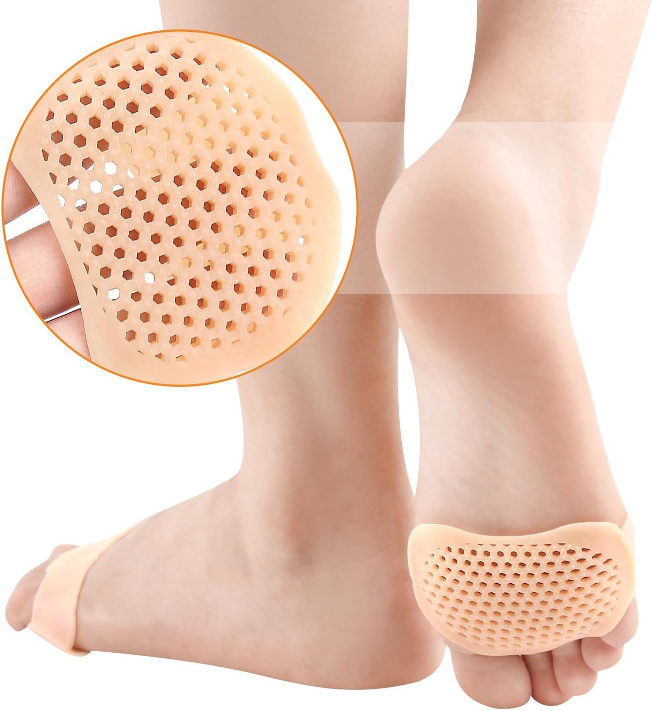 CSOK Metatarsal Pads 2 Pairs - Ball of Foot Cushions for Women & Men - Pain Relief Shoe Inserts for Bunions & Forefoot Support - Comfortable Foot Pads for All-Day Wear (Beige) - Perfect for Running, Walking & High Heels