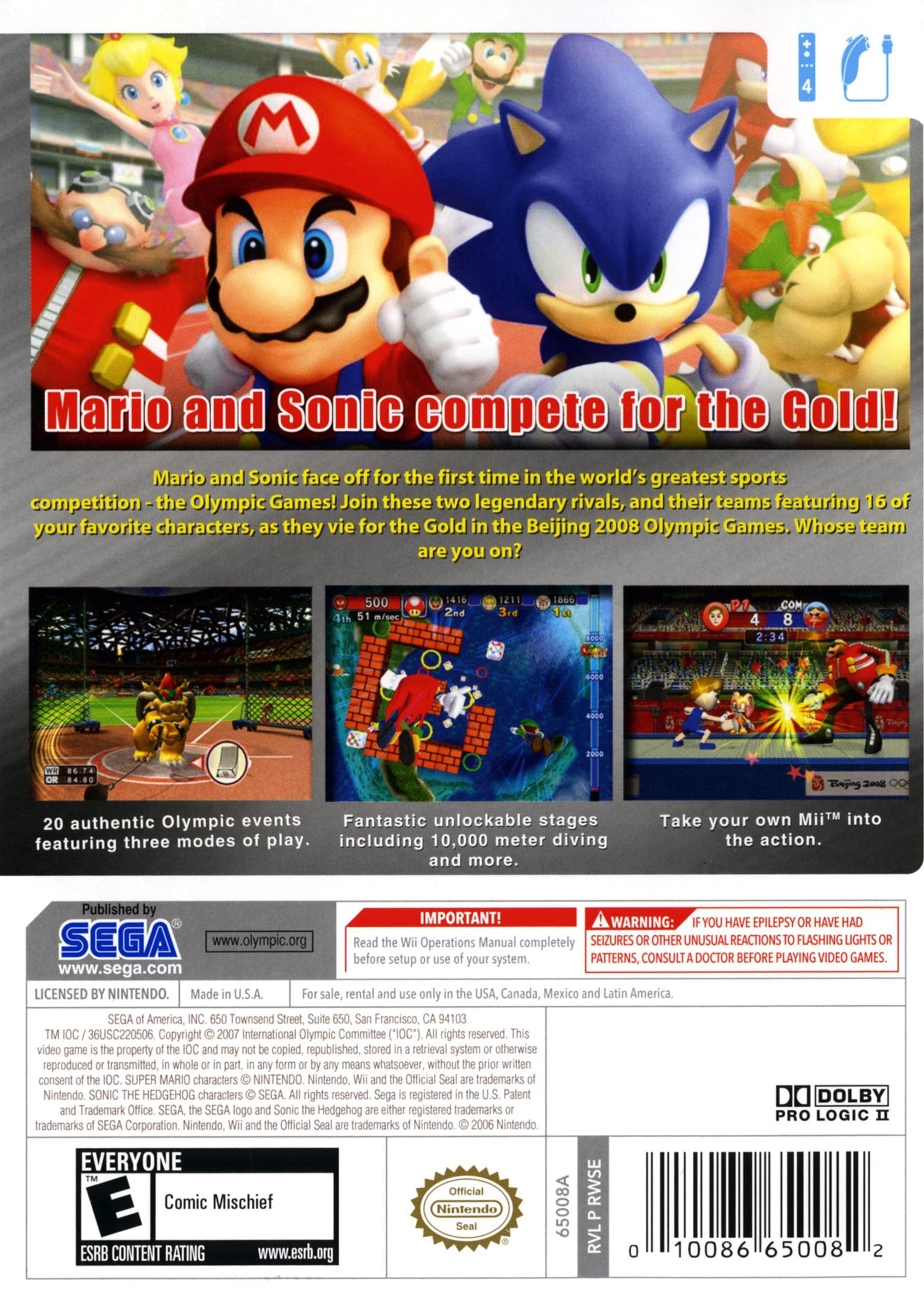 Mario & Sonic at the Olympic Games Beijing 2008 - Nintendo Wii Sports Video Game for Family Fun & Multiplayer Competition | Perfect for Game Nights & Olympic-Themed Parties