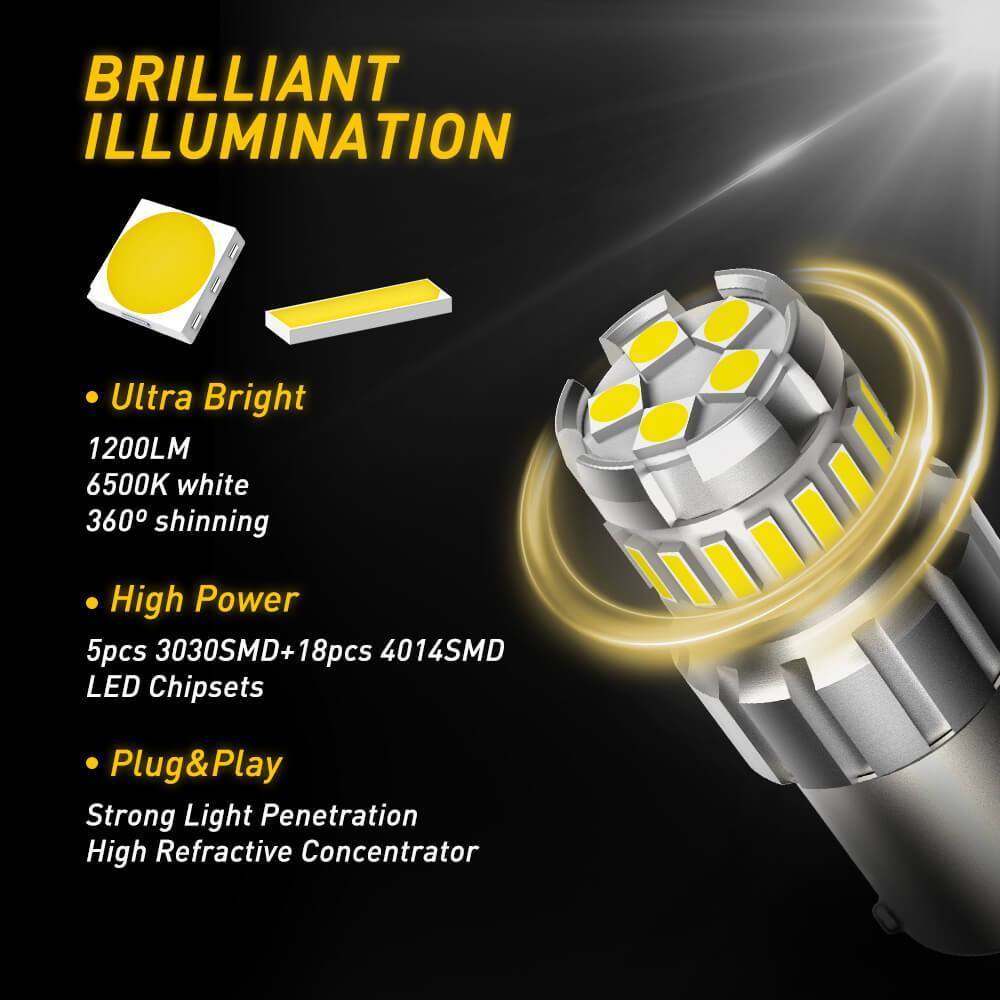 1156 BA15S LED Bulb Reverse Light - Instant Start, No Delay, 6000K White LED Backup Light Replacement for Cars, Trucks, SUVs - Perfect for Tail Brake Lights & Reverse Safety Lighting