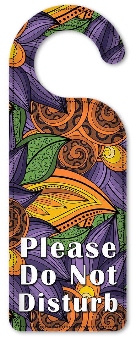 Art Plates Do Not Disturb Door Knob Hanger Sign - Orange & Purple Floral Design | Perfect for Hotels, Bedrooms & Privacy Spaces
