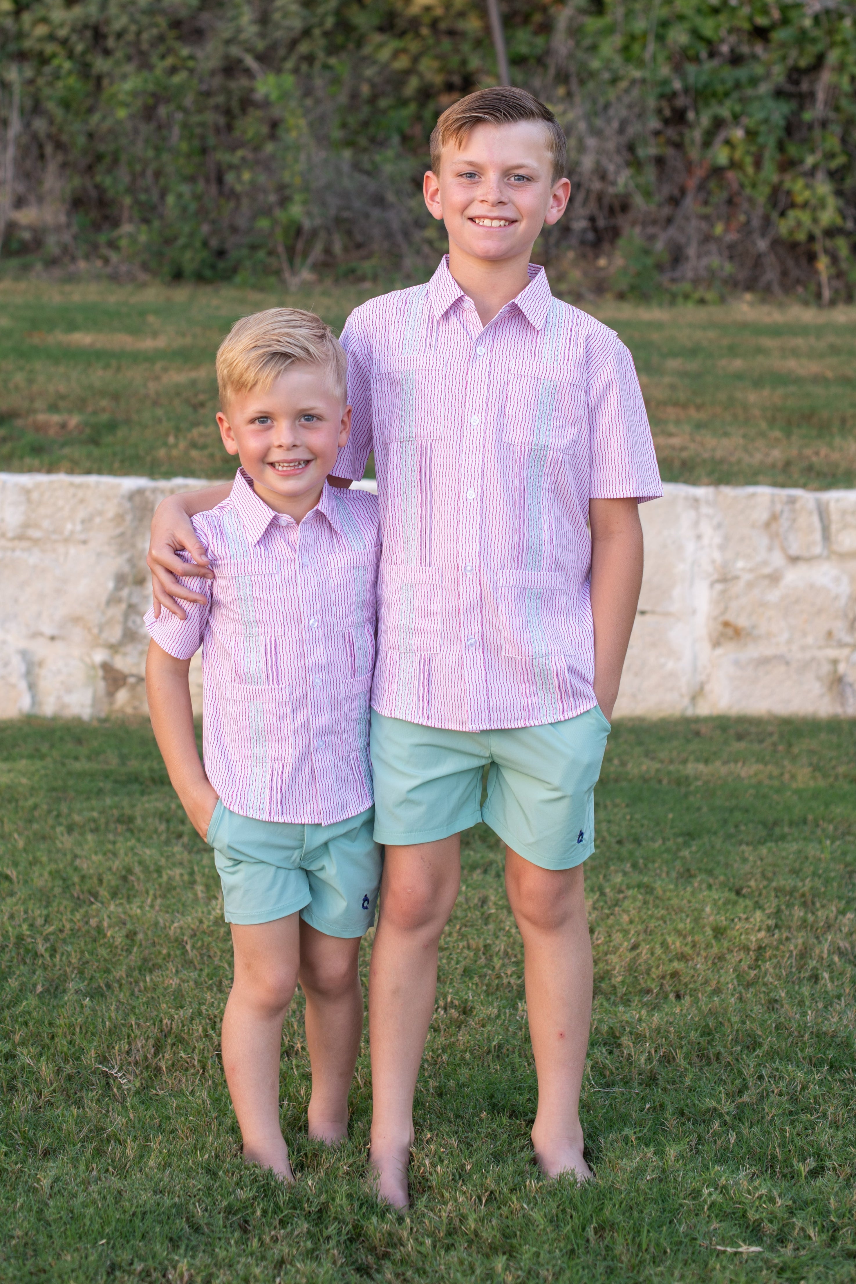 Stylish Pink Mint Guayabera Short Sleeve Shirt for Men - Breathable Summer Casual Wear - Perfect for Beach, Vacation & Tropical Parties