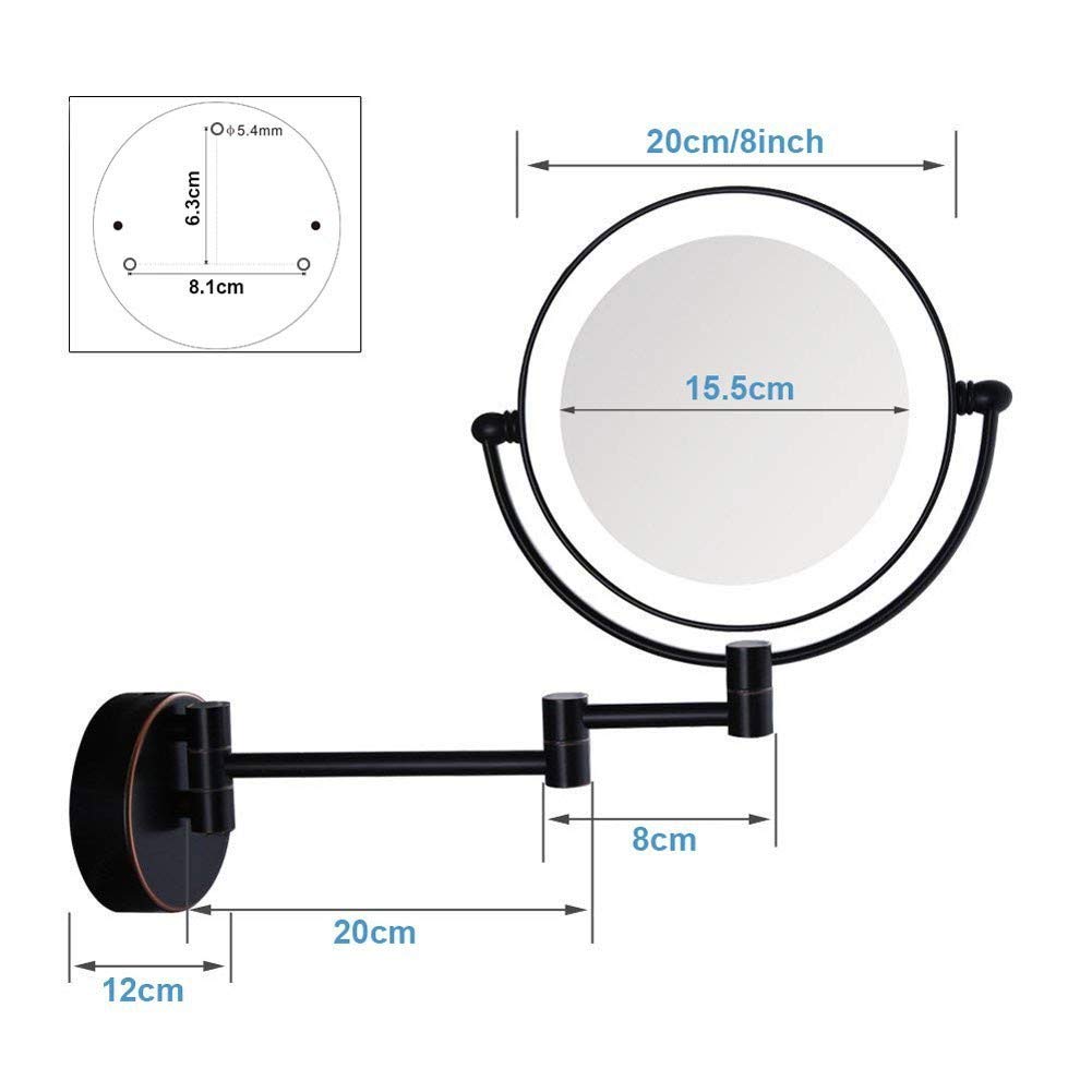 8 Inch Wall Mounted LED Makeup Mirror with 1X/10X Magnification - Touch Dimming, Matte Black Bathroom Vanity Mirror for Shaving & Cosmetics | Perfect for Home, Salon, and Hotel Decor
