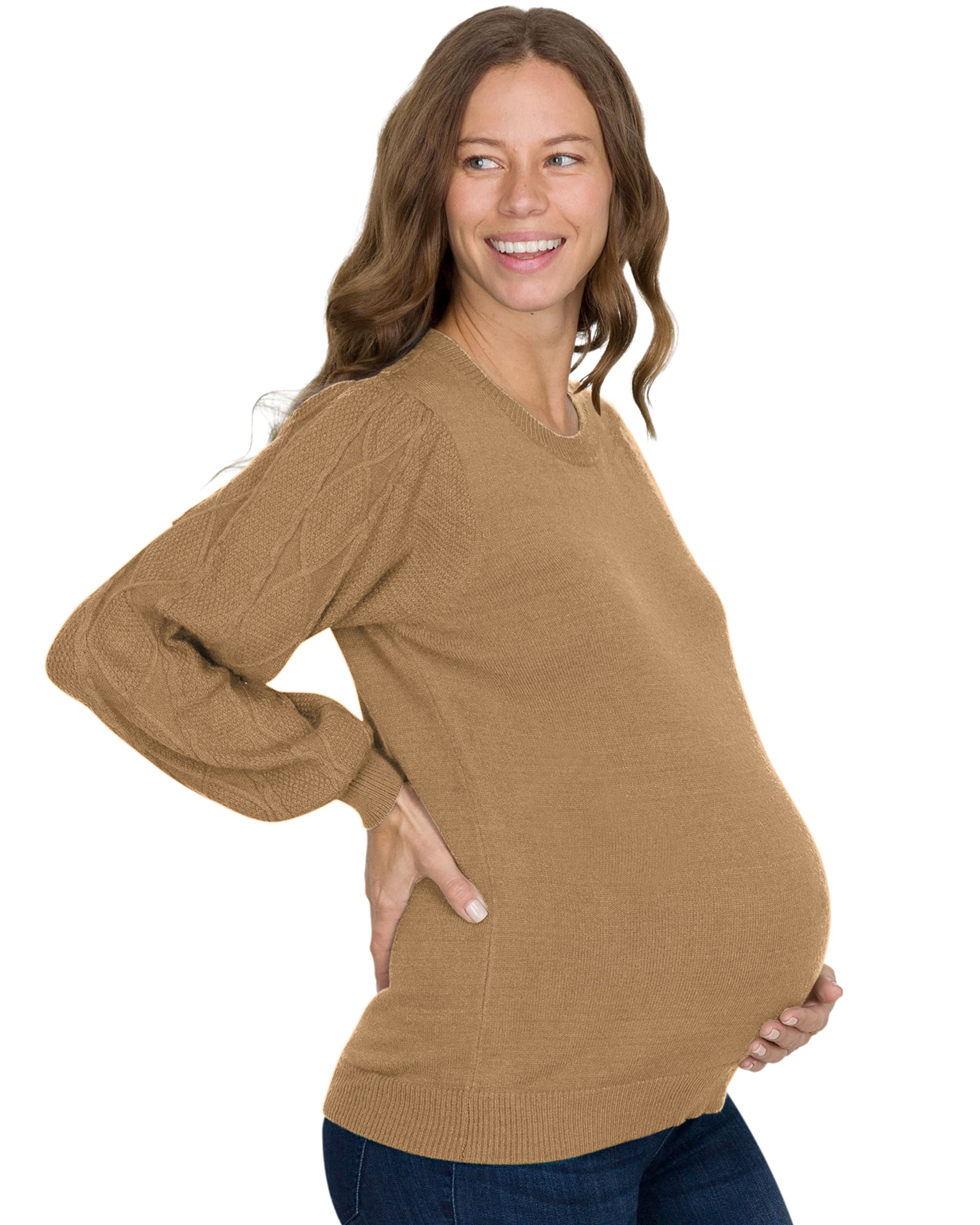 Eliana Cable Knit Sleeve Maternity Sweater - Soft Comfortable Pregnancy Sweater for Women - Cozy Winter Maternity Clothes for Work & Family Gatherings