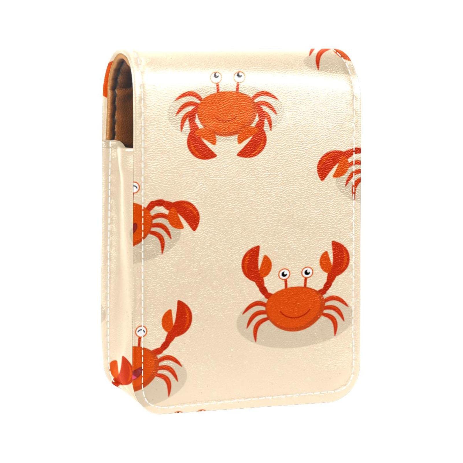 Personalized Lipstick Case - Portable Makeup Bag & Cosmetic Pouch Organizer with Cute Cartoon Red Crabs Design - Perfect for Travel, Beach Trips & Daily Makeup Storage