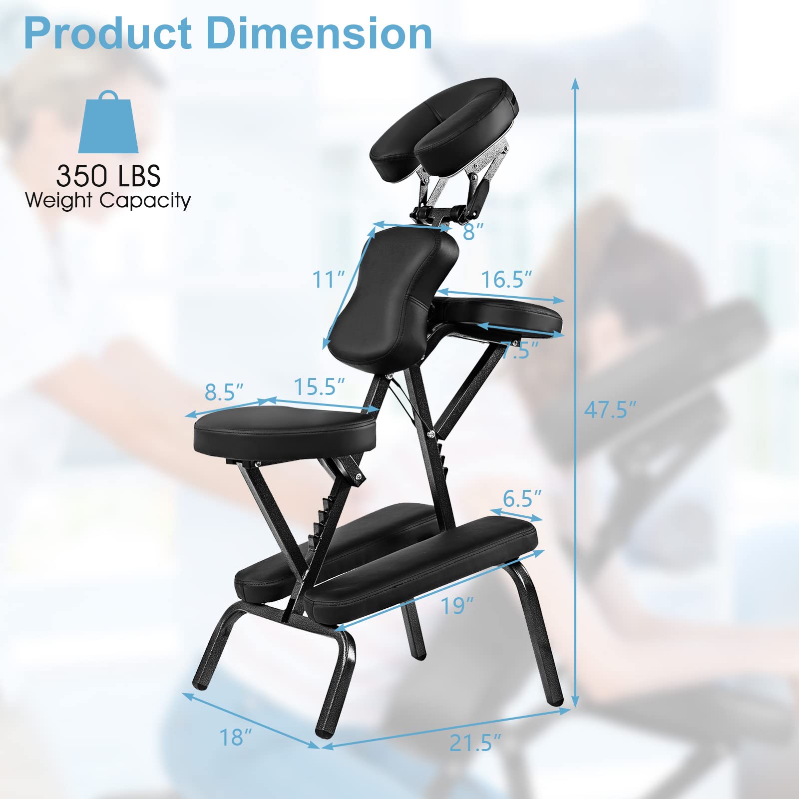 Giantex Portable Lightweight Massage Chair - Foldable Travel Massage Tattoo Spa Chair with Carrying Bag for Home, Office & Salon Use