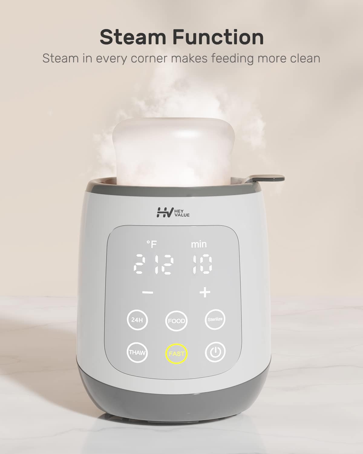 HEYVALUE 10-in-1 Bottle Warmer & Baby Food Heater - Fast BPA-Free Milk Warmer with LED Display & Precise Temperature Control for Breastmilk, Formula - Perfect for Night Feedings, Travel & Daycare Use