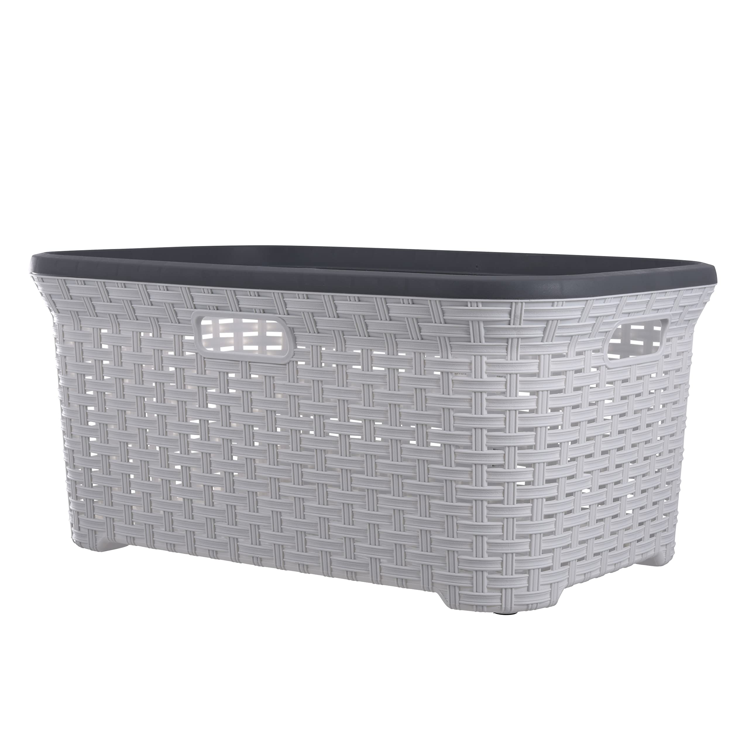 Plastic Laundry Basket with Cut-Out Handles - 50L White Wicker Design Storage Hamper for Clothes Organization | Space-Saving for Laundry Room, Bedroom & Bathroom | Perfect for Home, Dorm, and Apartment Use