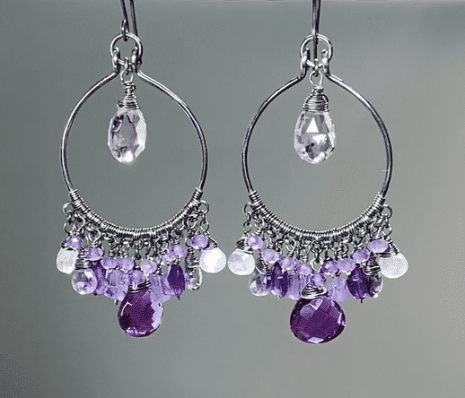 Blue Violet Statement Chandelier Hoop Earrings in Oxidized Sterling Silver | Elegant Dangle Earrings for Women | Perfect for Parties, Weddings & Evening Events
